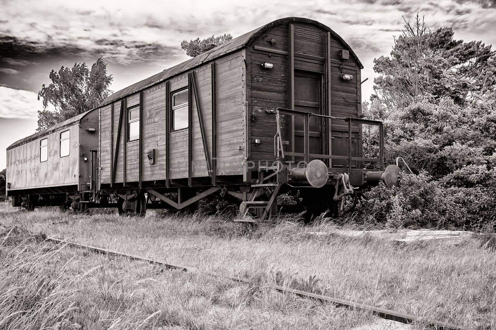 discarded railway wagon on a disused abandoned railway line