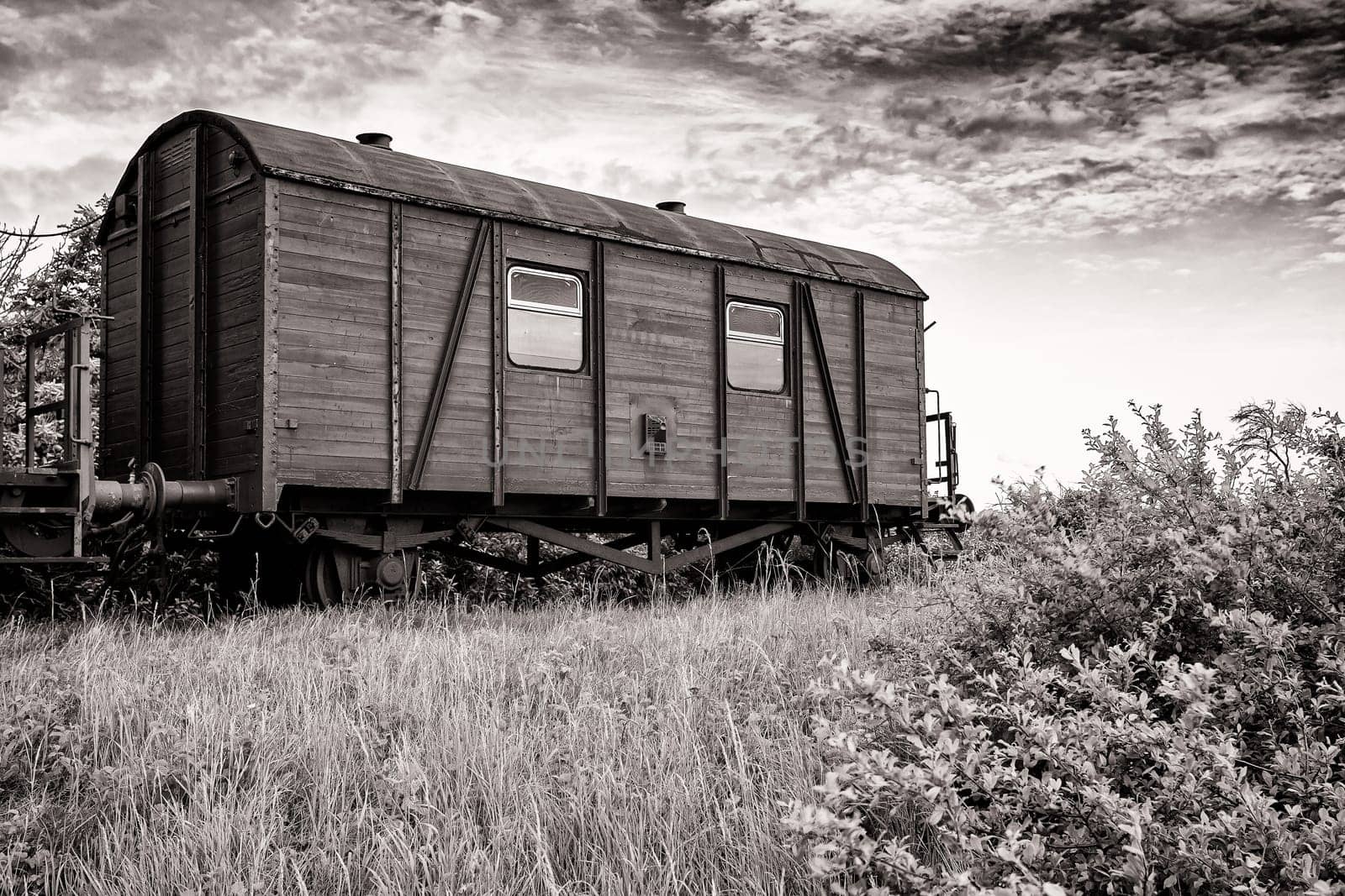 discarded railway wagon on a disused abandoned railway line