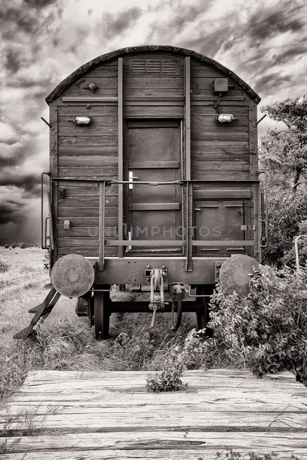 discarded railway wagon on a disused abandoned railway line