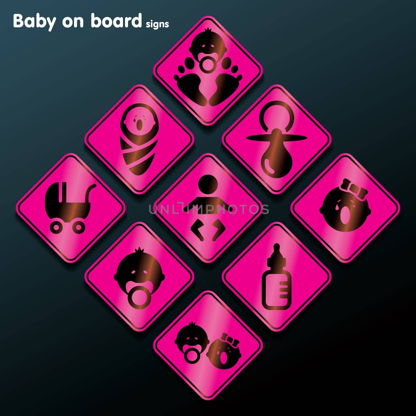 Flat baby on board sign set - vector illustration