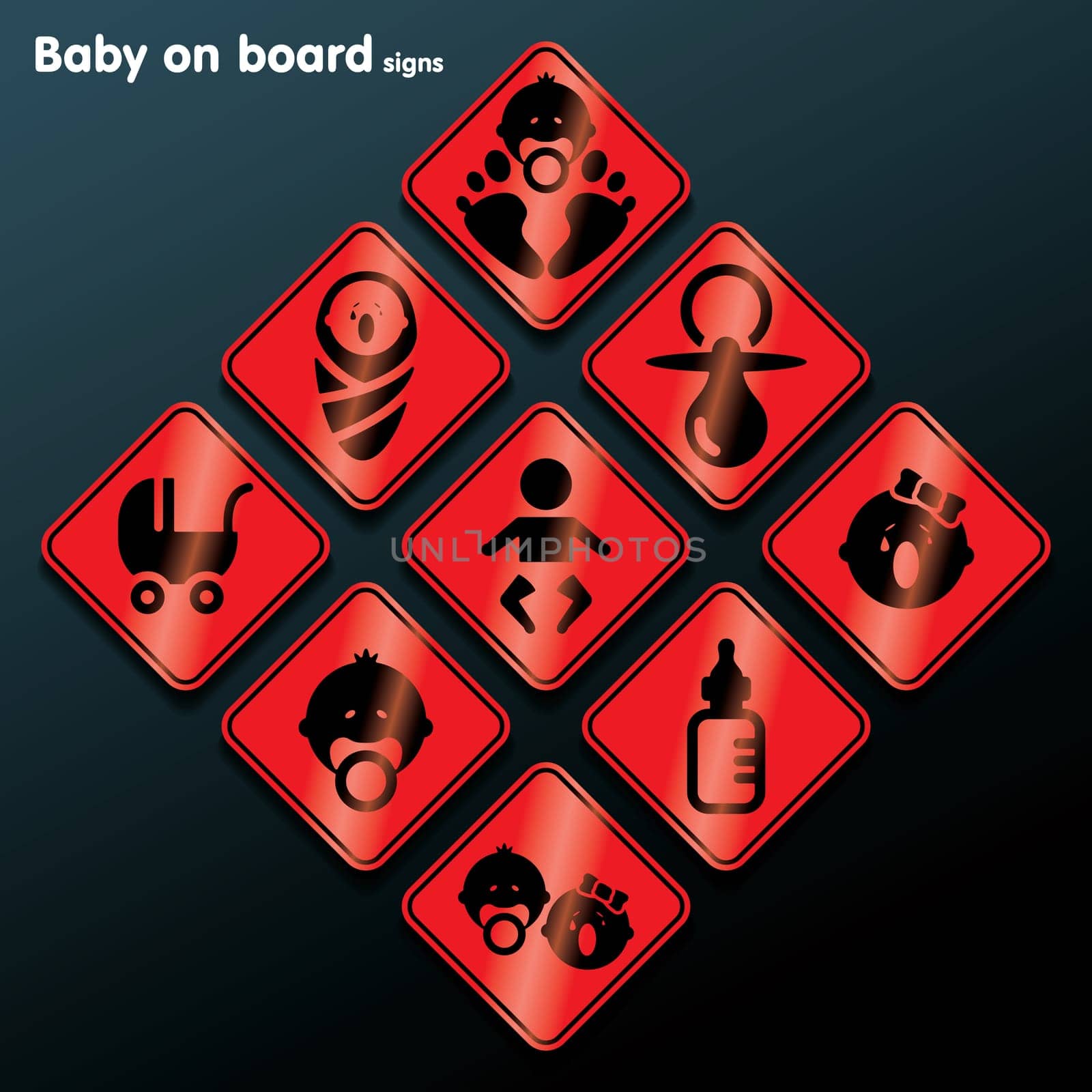 Flat baby on board sign set - vector illustration