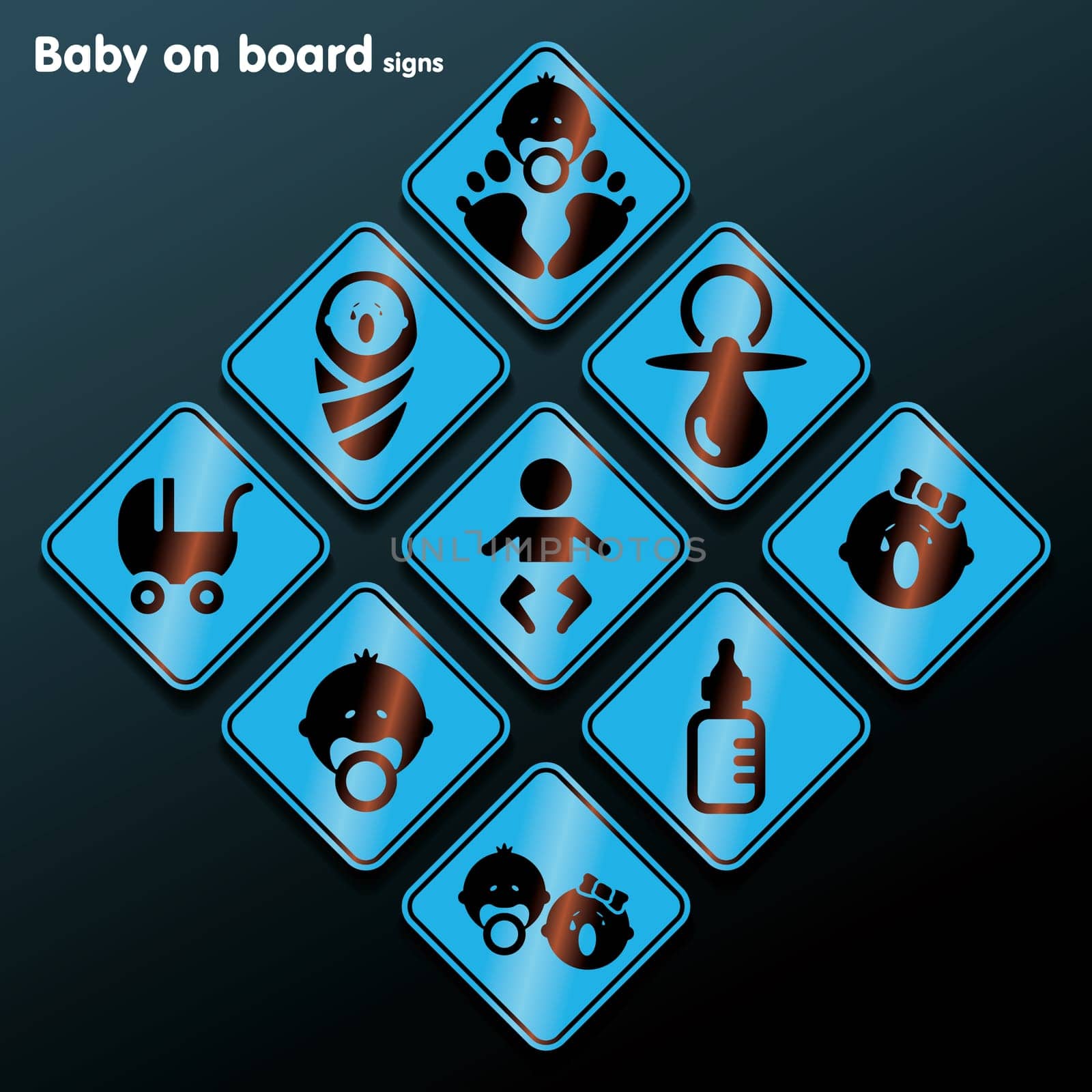 Flat baby on board sign set - vector illustration