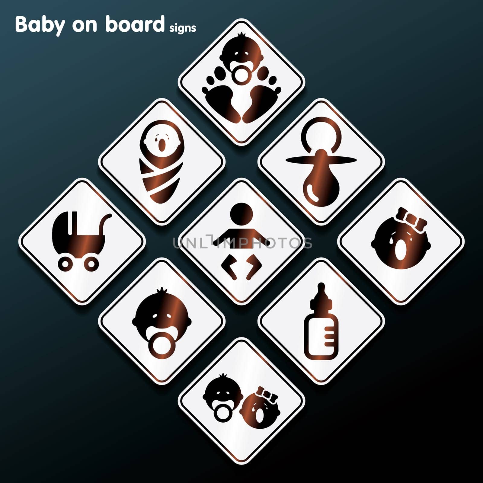 Flat baby on board sign set - vector illustration