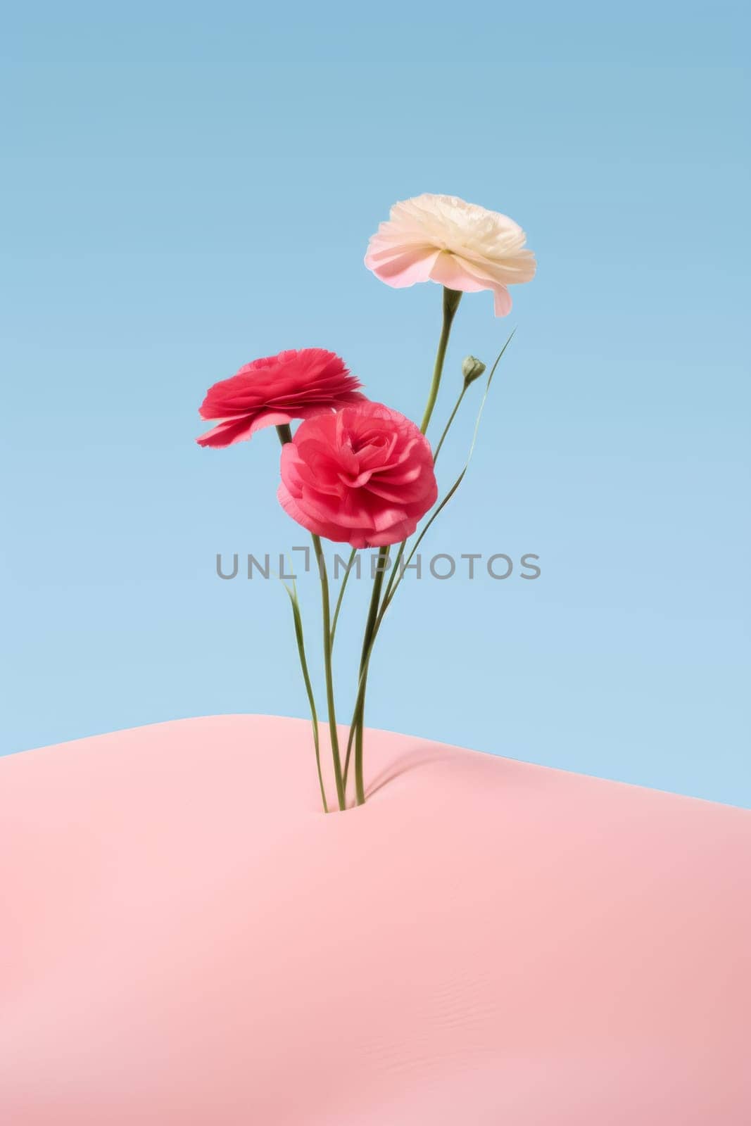 Pink and white flower in the desert created with generative AI technology