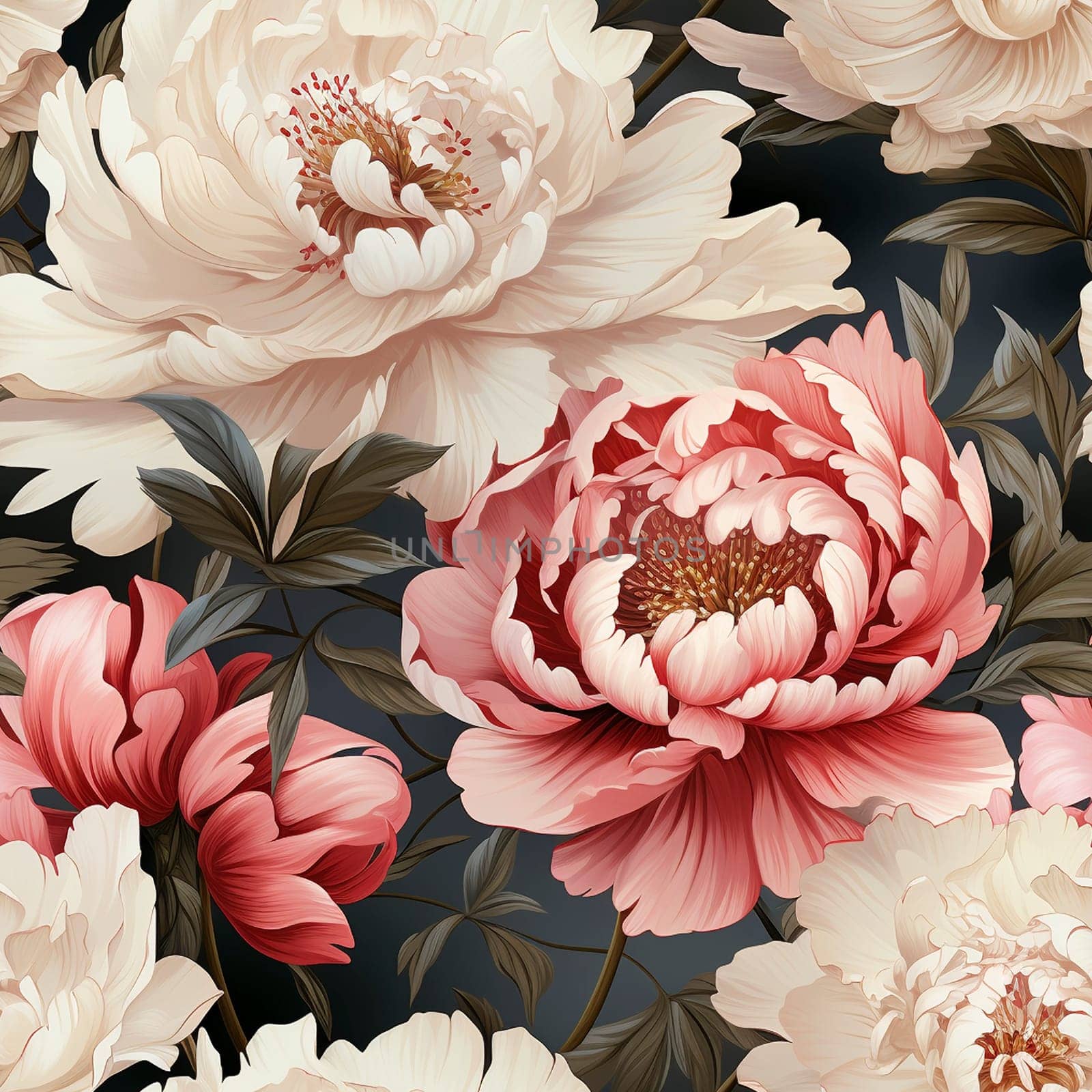 Peony floral seamless pattern tile, created with generative AI