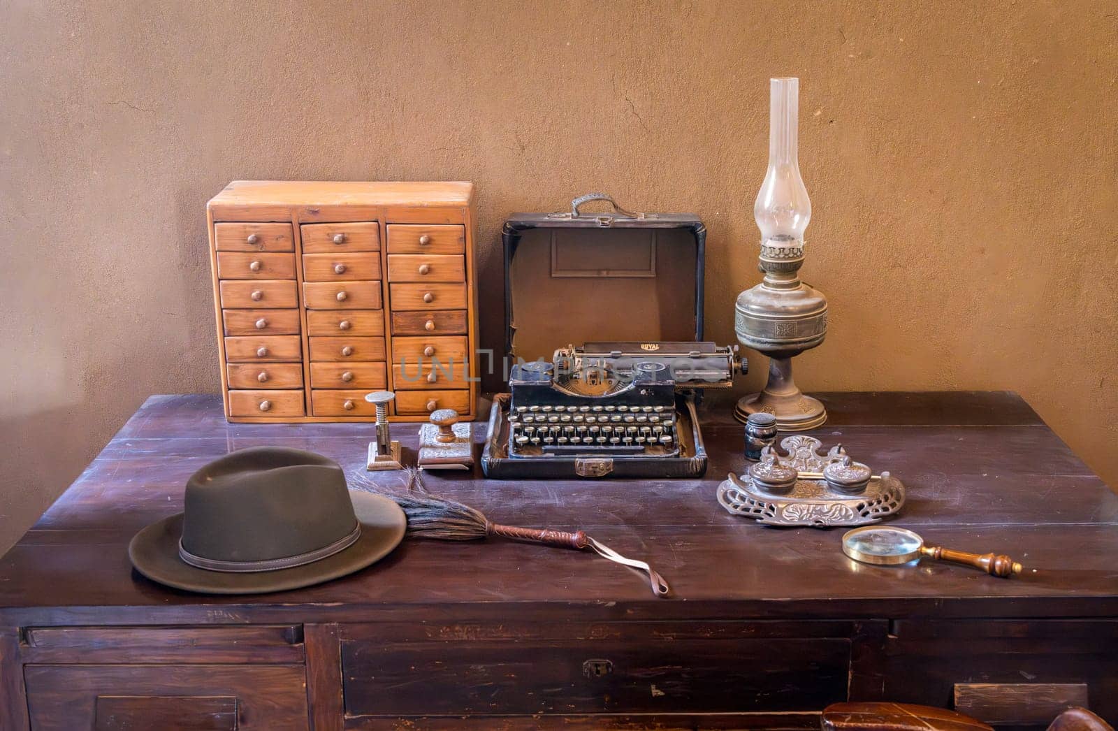 Antique desk and belongings of Howard Carter who discovered the tomb of Tutankhamun in Luxor