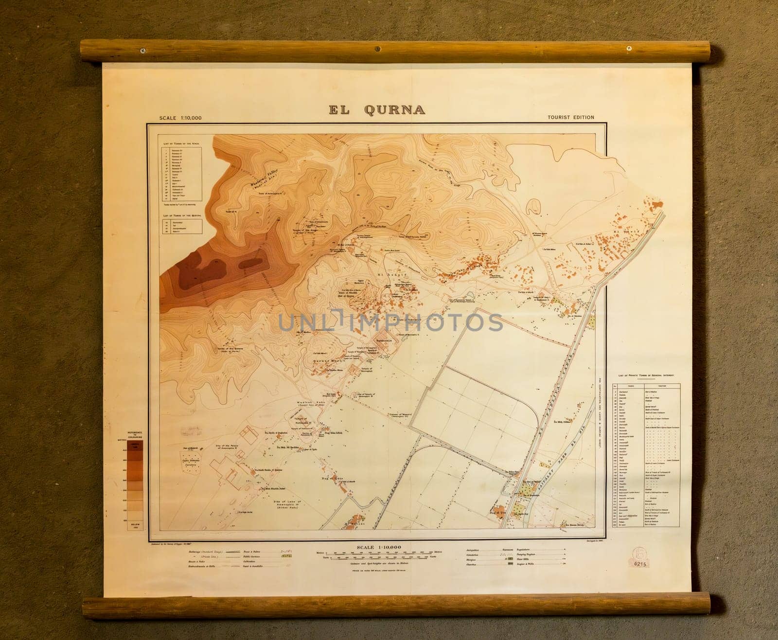 Detailed 1922 topographic map of El Qurna, Tourist Edition, showcases the geography and layout of the Valley of the Kings, Egypt