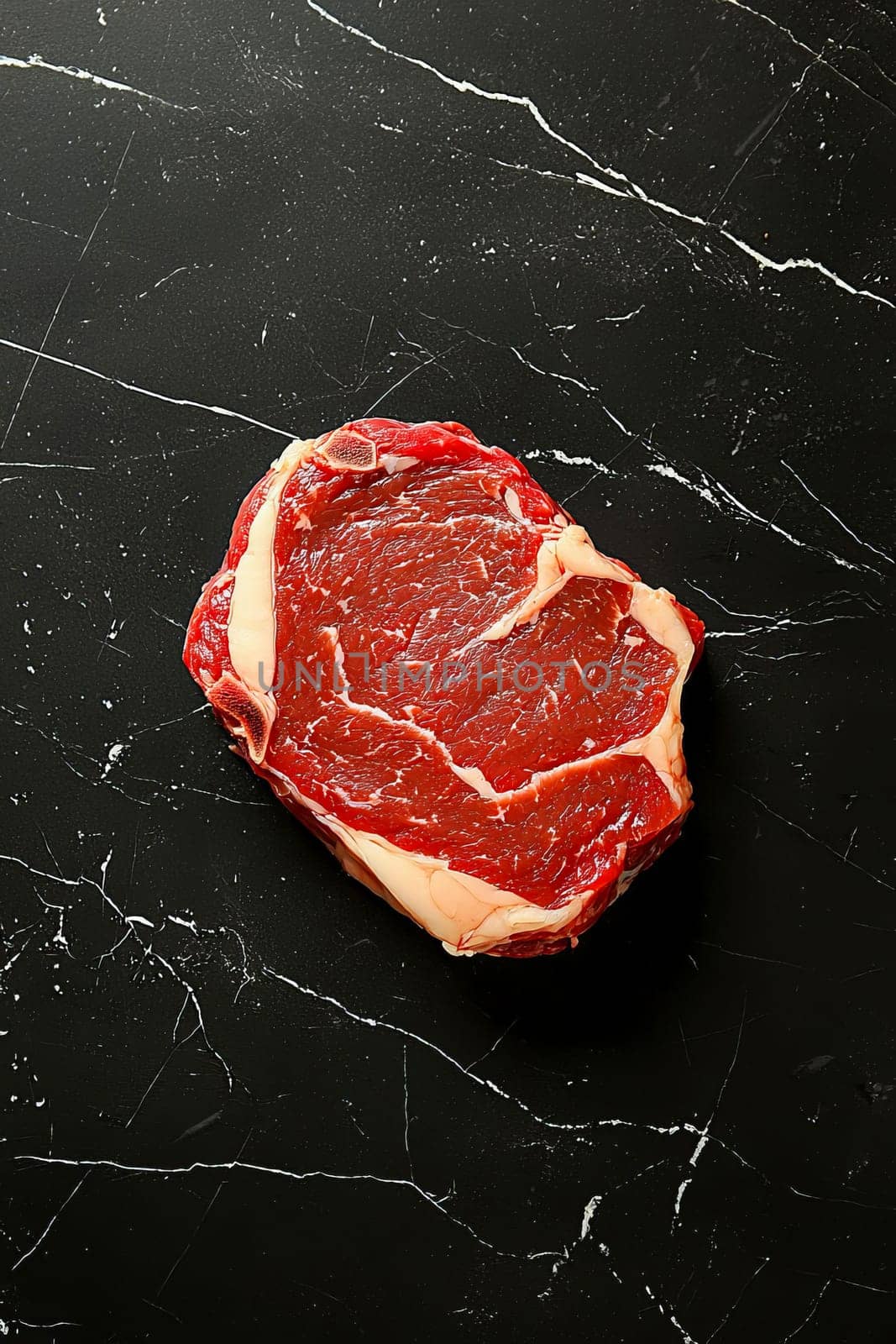 Juicy beef entrecote on dark marble surface. AIi generated.