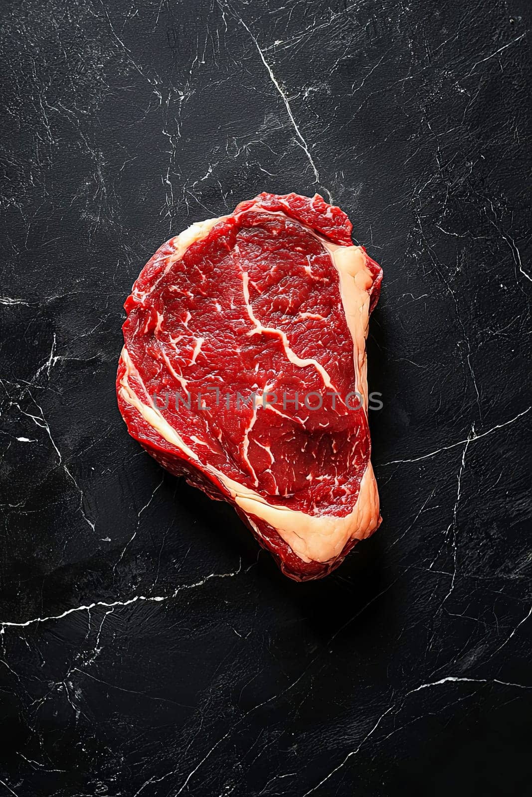 Juicy beef entrecote on dark marble surface. AIi generated.