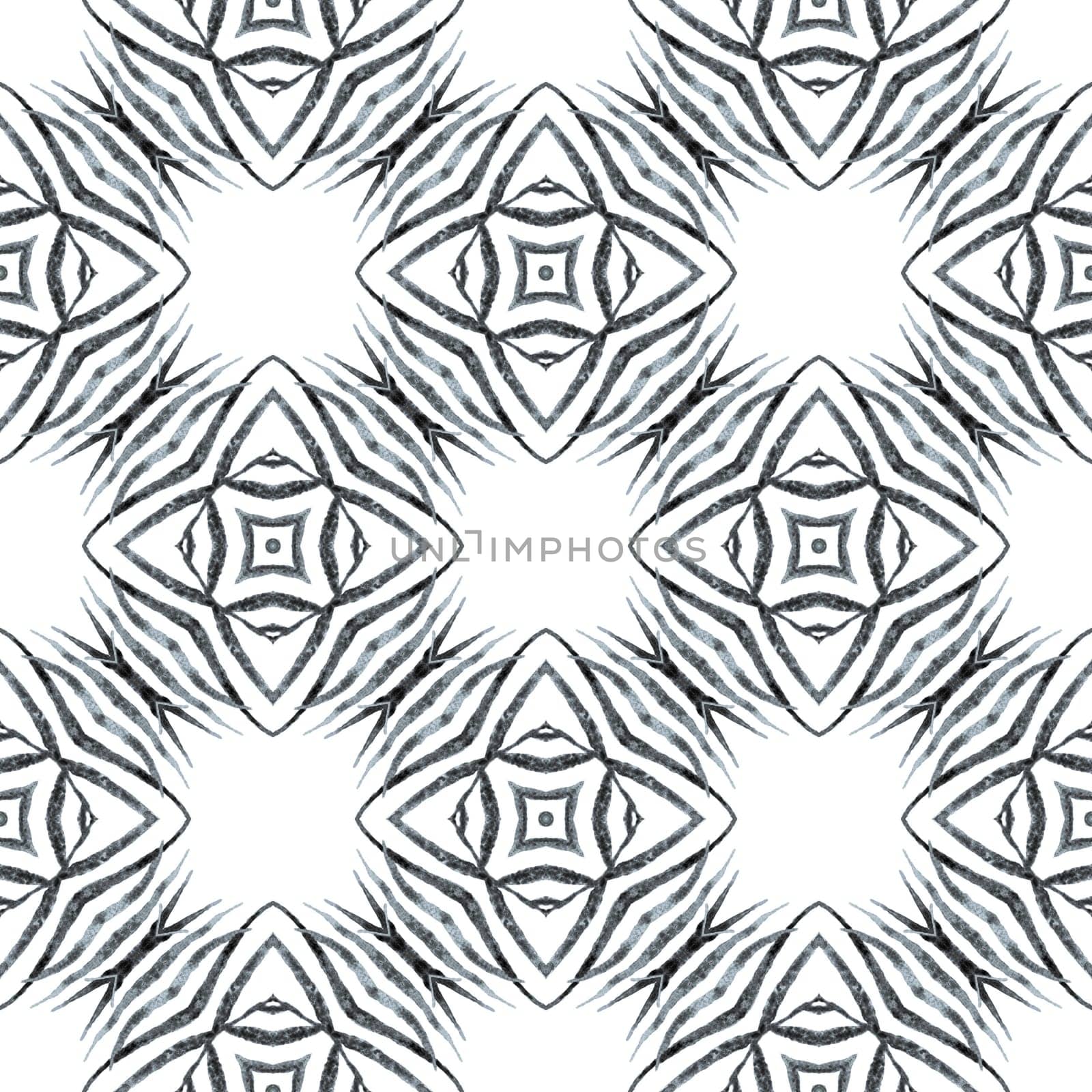 Hand drawn green mosaic seamless border. Black and white radiant boho chic summer design. Mosaic seamless pattern. Textile ready Actual print, swimwear fabric, wallpaper, wrapping.