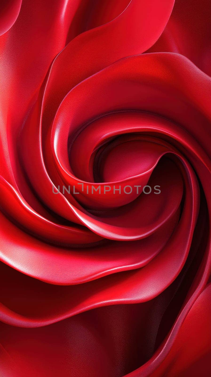 Swirls of deep red rose petals create a striking visual display, highlighting the smooth texture and vibrant hue. The arrangement exudes elegance and charm.