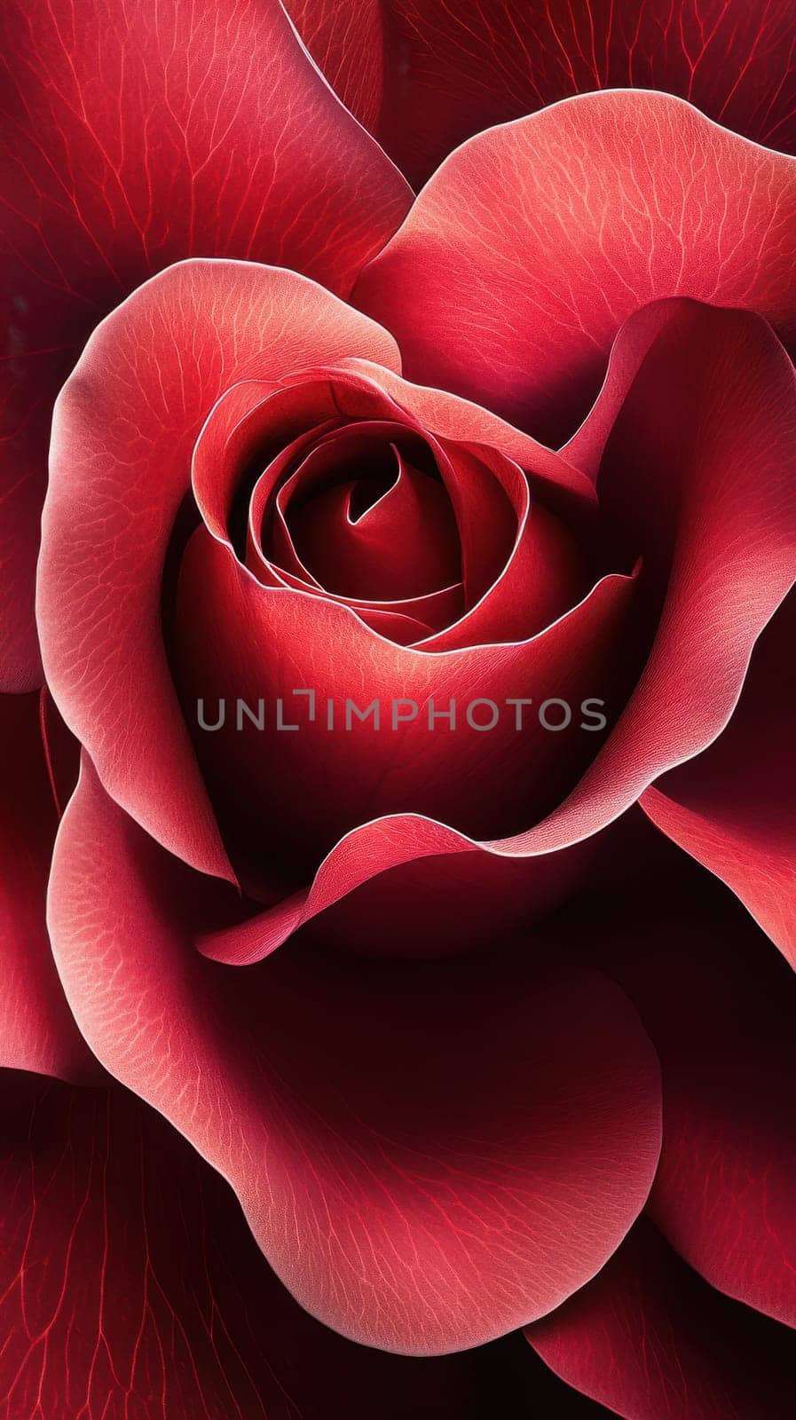 A stunning red rose displays its rich layers of petals, showcasing delicate textures and vibrant colors. This captivating flower symbolizes love and beauty, ideal for various occasions.