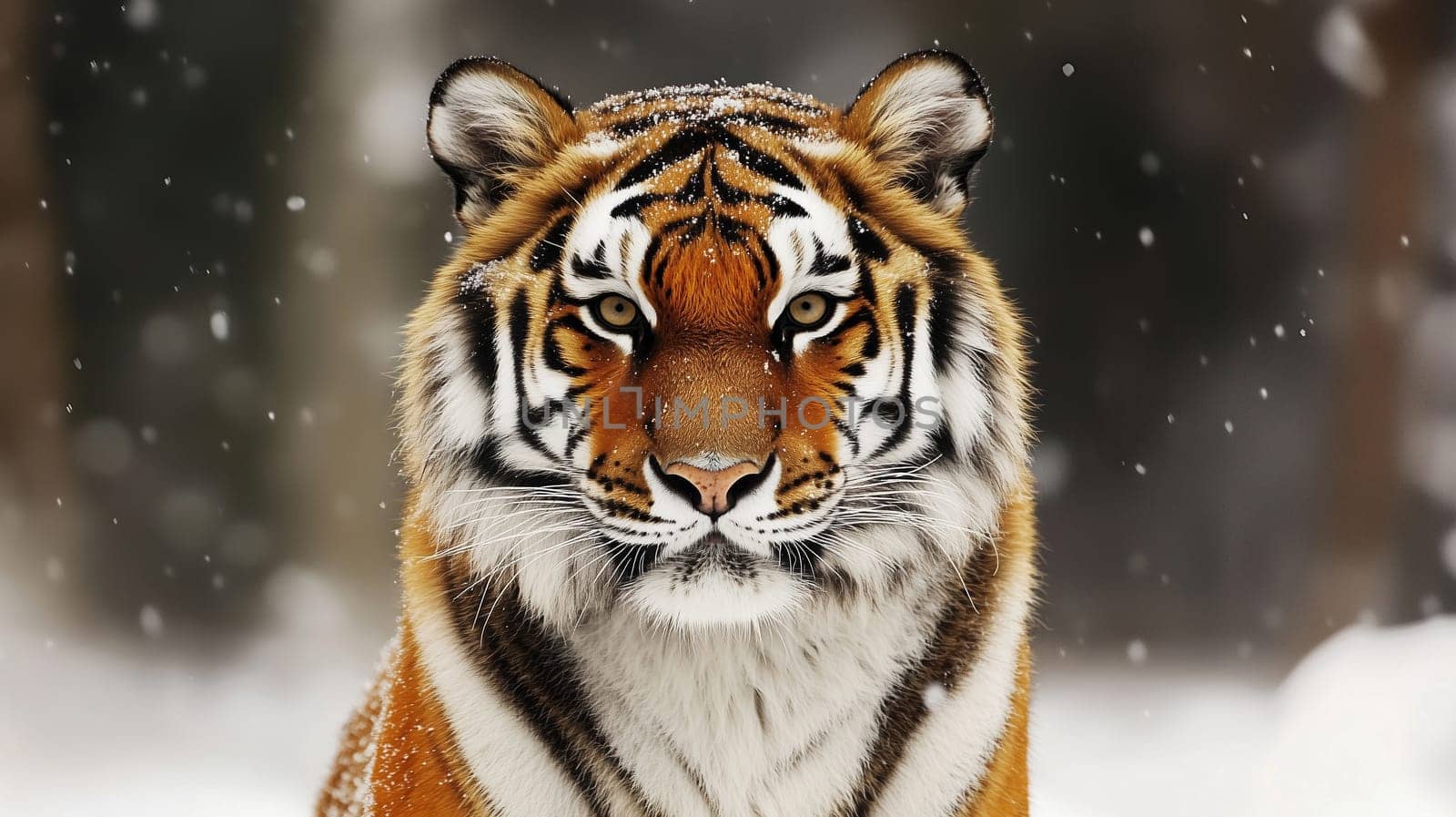 Siberian tiger with a thick orange and white coat stands in a snowy landscape. Serene and powerful