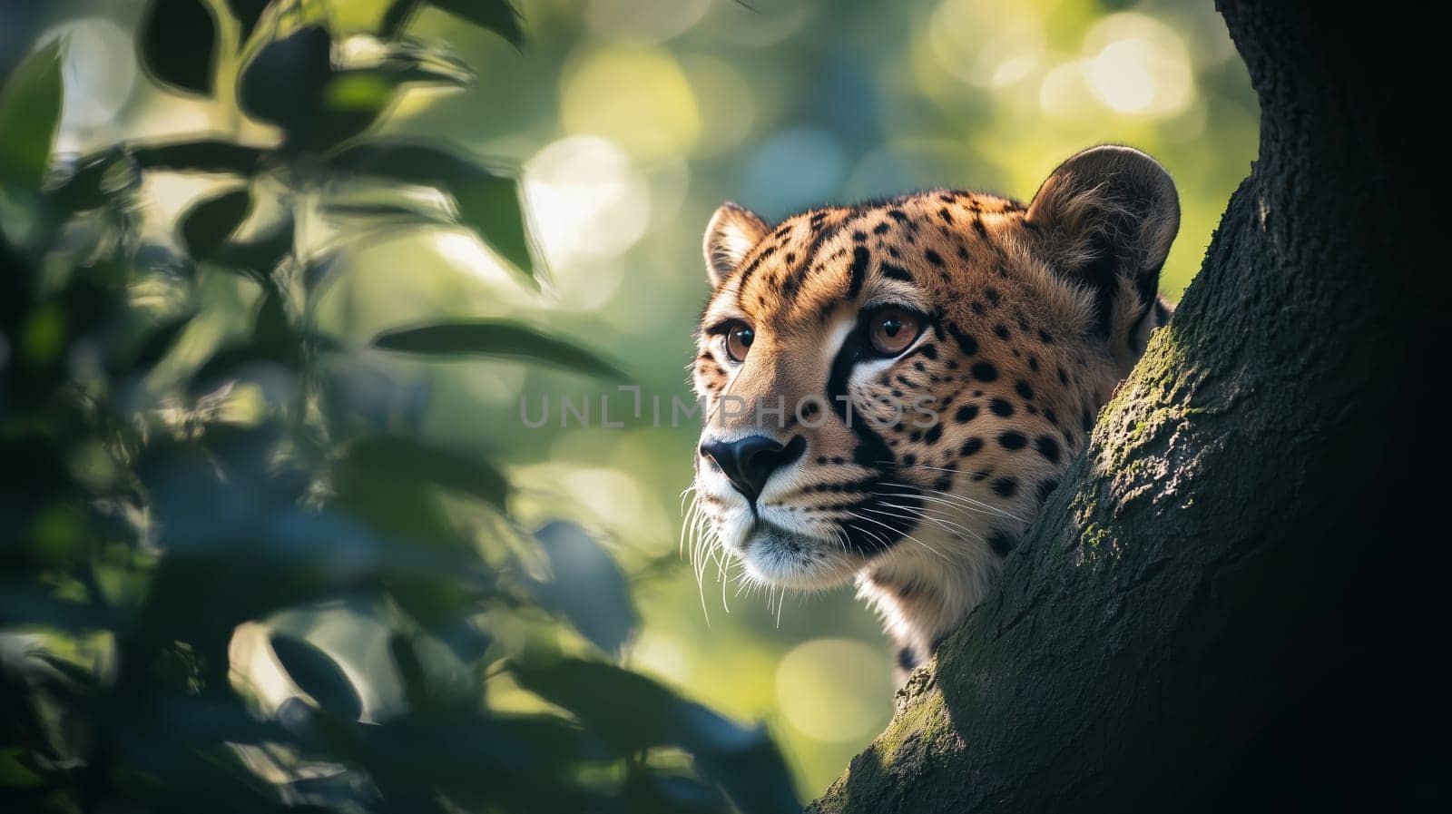 Cheetah, sitting in long grass, looks at camera. Wild power and alertness
