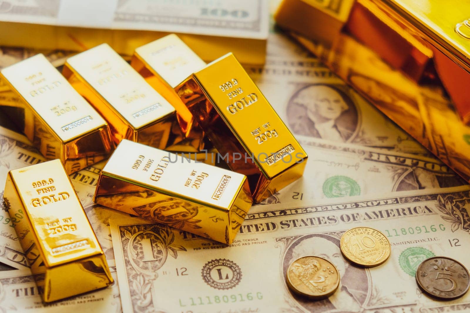 Gold bars and dollar banknotes. Business and finance investment concept.