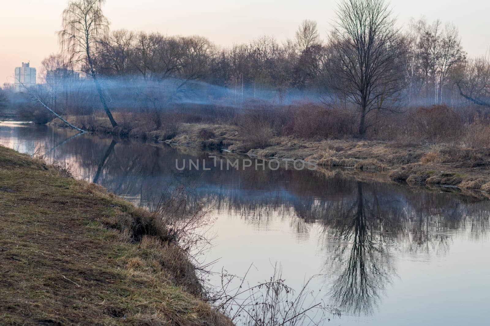 Smoke from the from the fire over the river