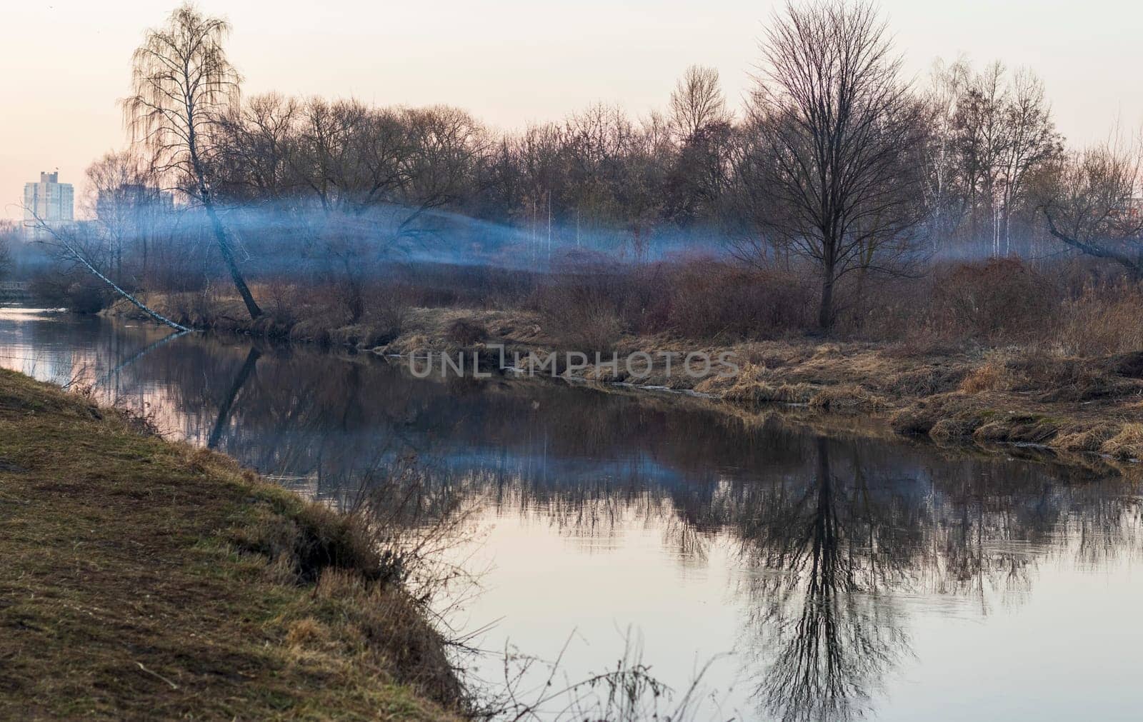 Smoke from the from the fire over the river