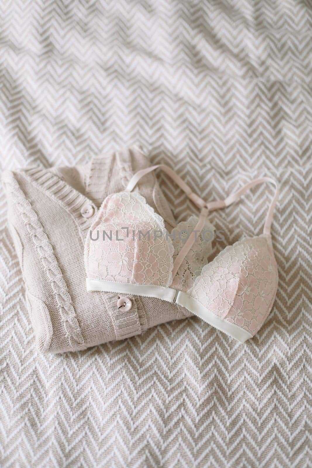 Lace sexy female underwear, flat lay top view copy space. Fashion Concept. Women's bra, panties, erotic clothes. Lingerie advertising
