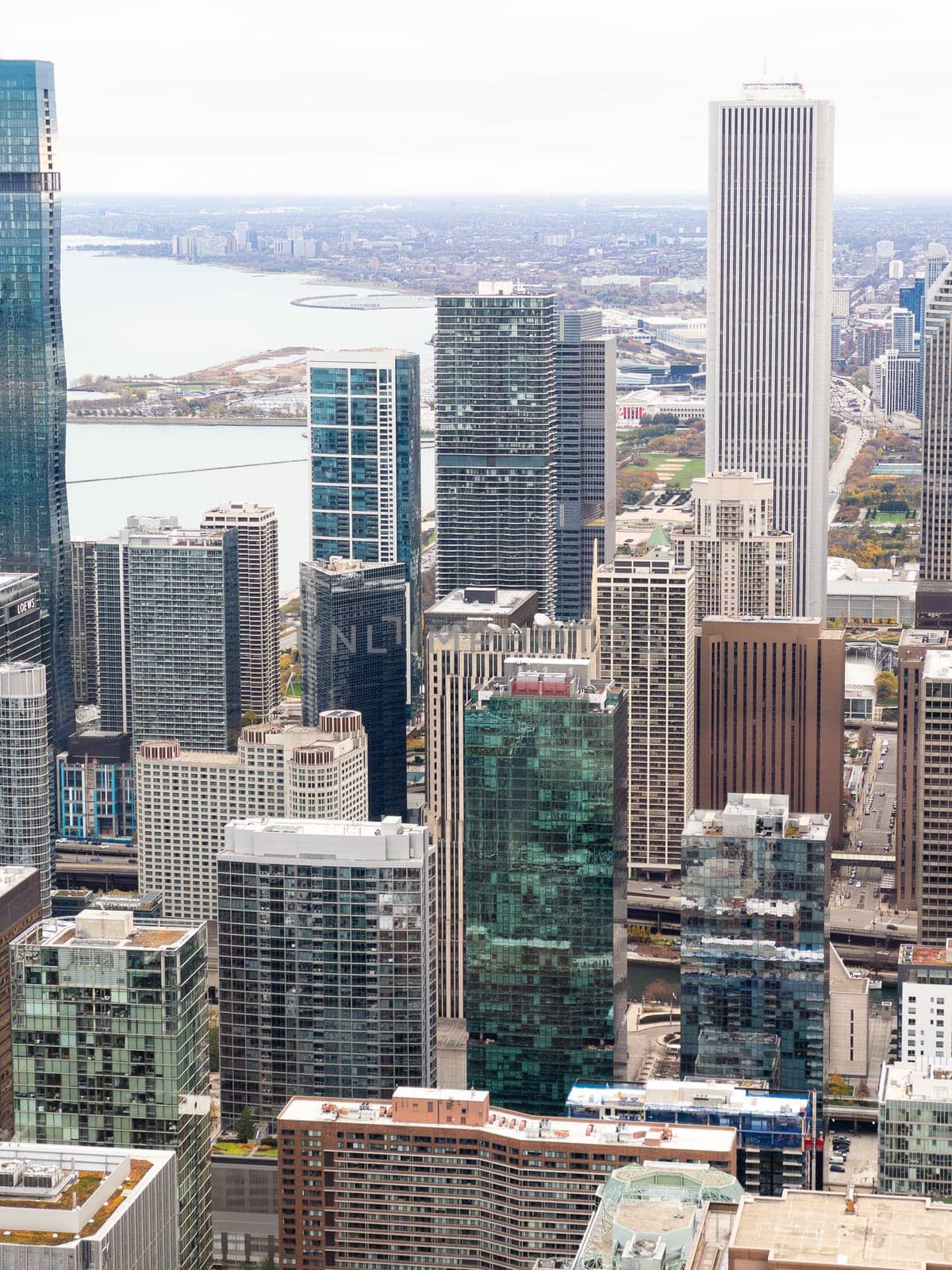 Chicago, Illinois, USA-november 7, 2023-A breathtaking winter panorama of downtown Chicago as seen from the 360 Observation Deck.