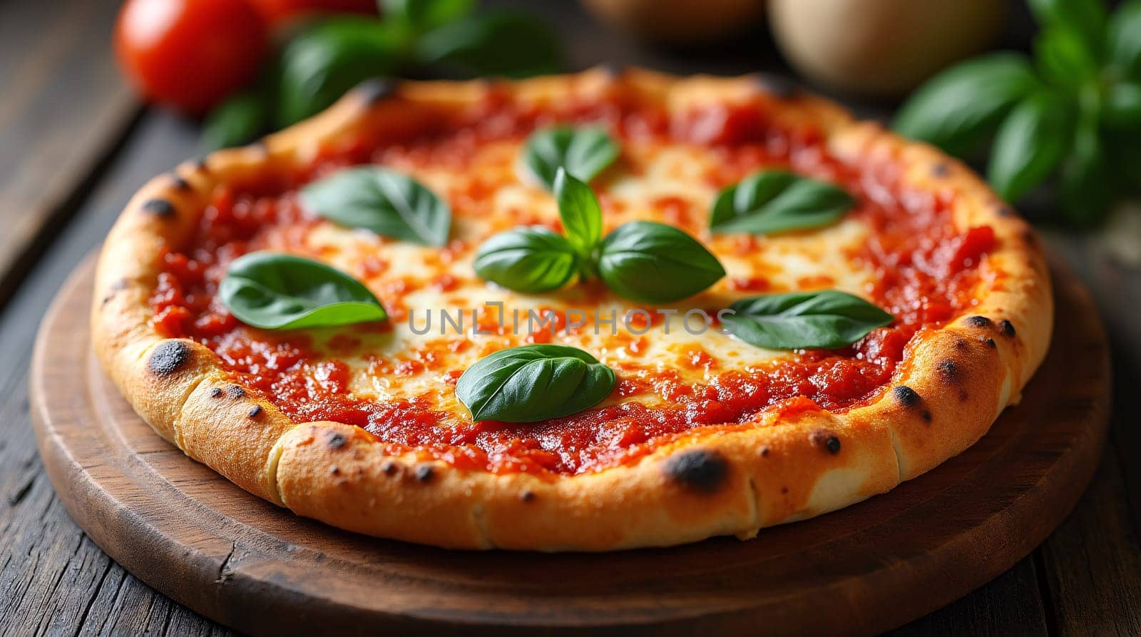 Italian cuisine, Roman Pinsa with sauce, cheese, and basil on top. High quality photo