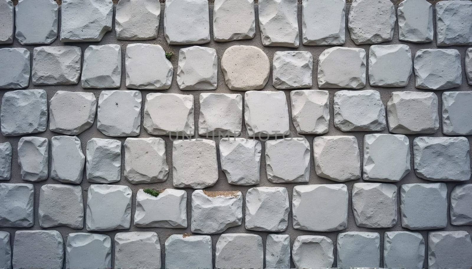 Smooth texture of a gray cobblestone wall or road backdrop. A path or pathway with a repeating surface pattern of tileable, gritty natural rock and stone. A 3D representation of a construction background in high resolution. . High quality photo