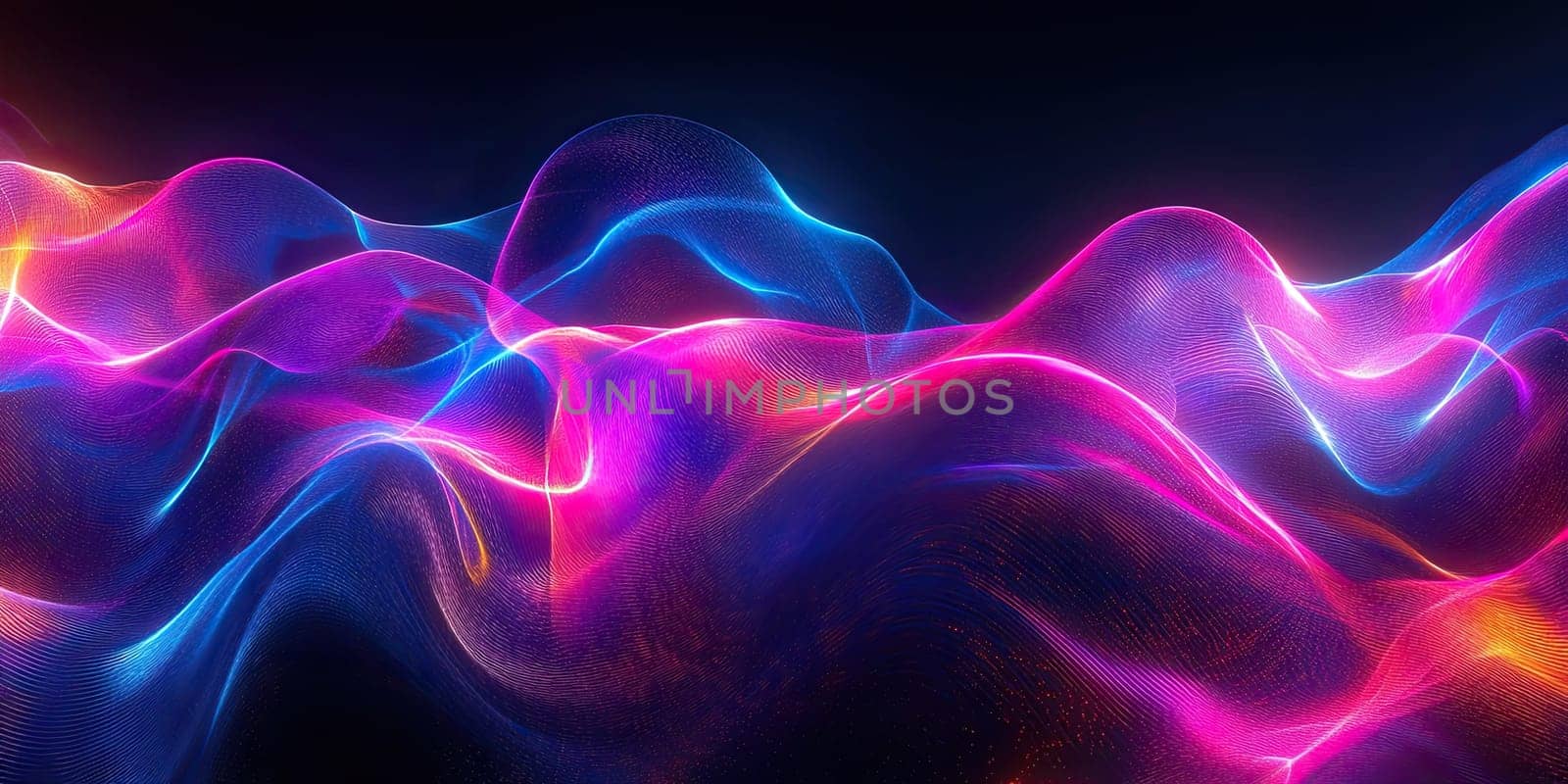 Bright waves of color flow smoothly across the screen, with gradients of pink, blue, and purple blending seamlessly. The digital display creates a captivating atmosphere.