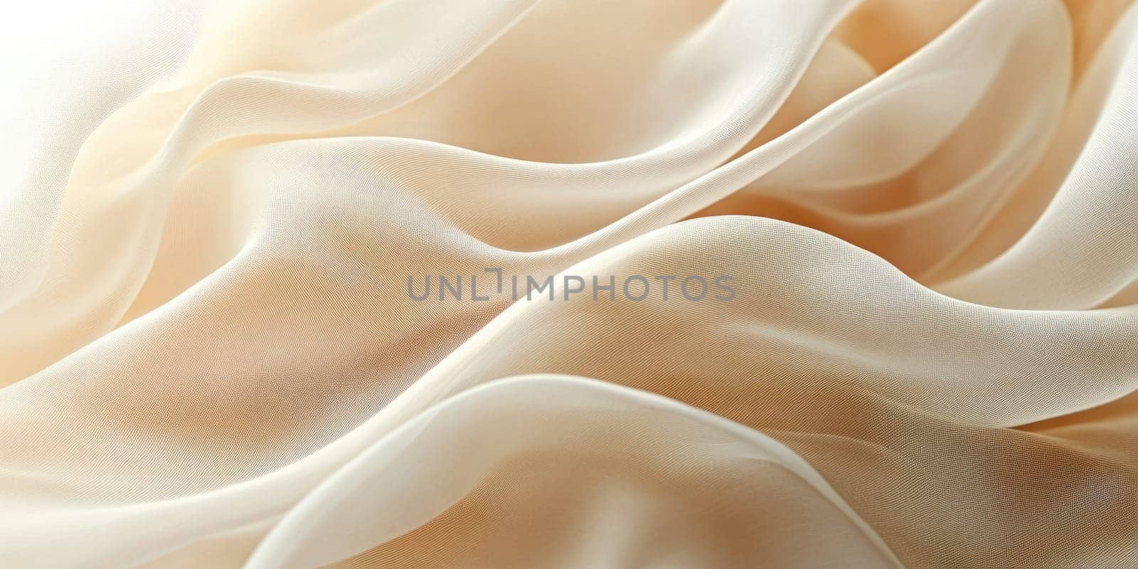 This fabric features gentle ripples and smooth textures, illuminated by soft light, creating an elegant display suited for fashion design. Its creamy hue adds warmth and sophistication.