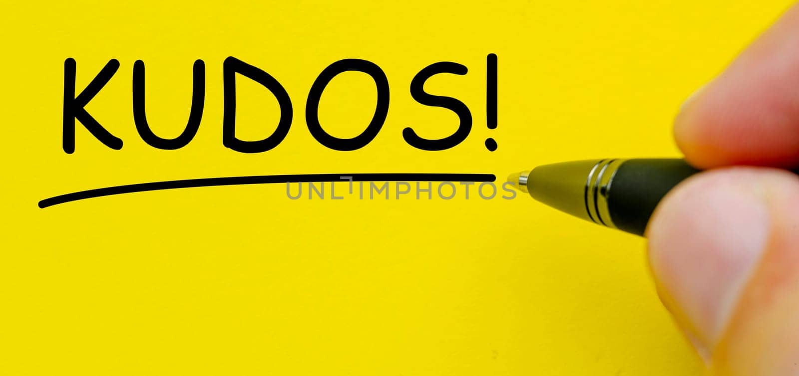 KUDOS text on yellow cover background.