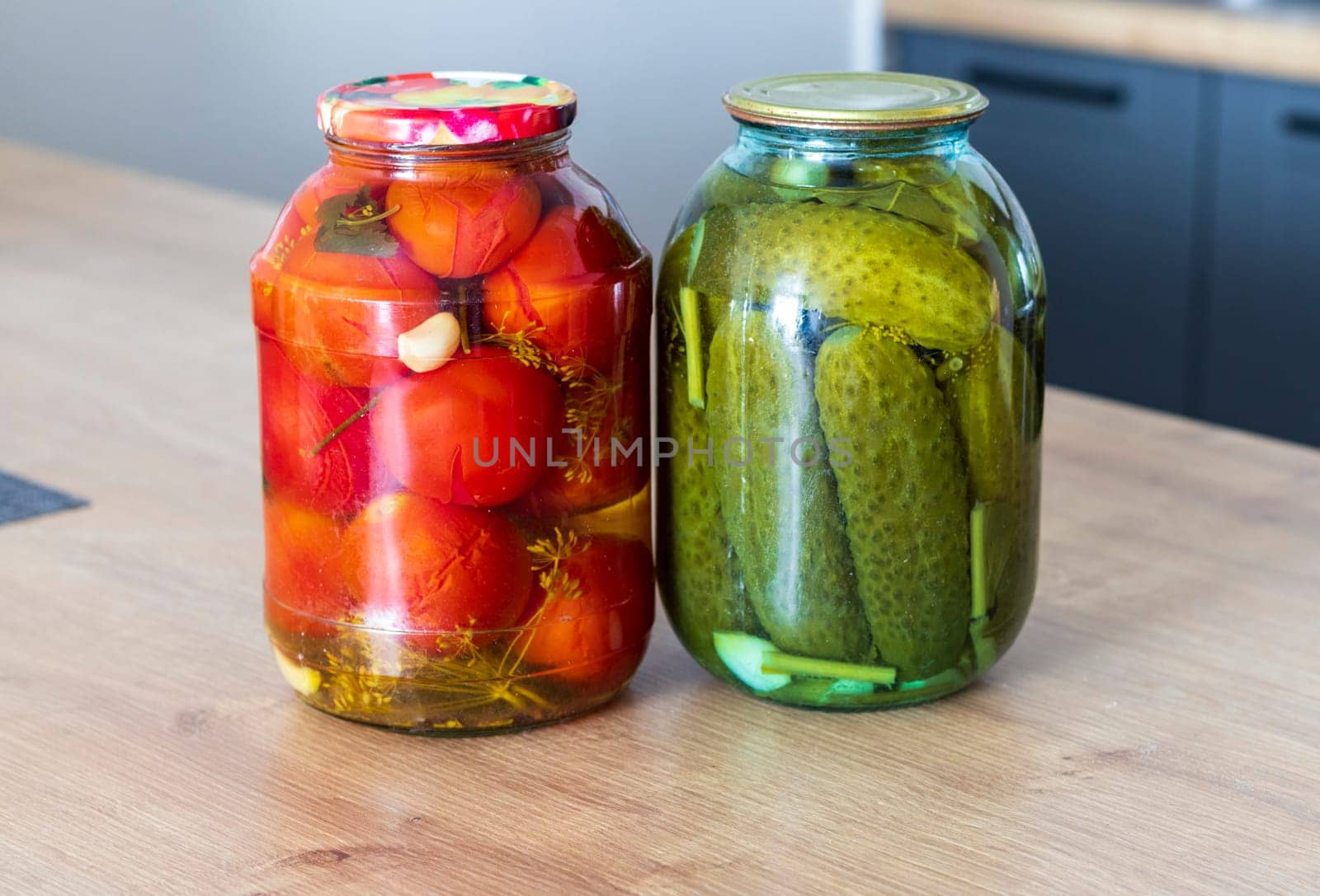 Jars with different types of pickles and preserves.