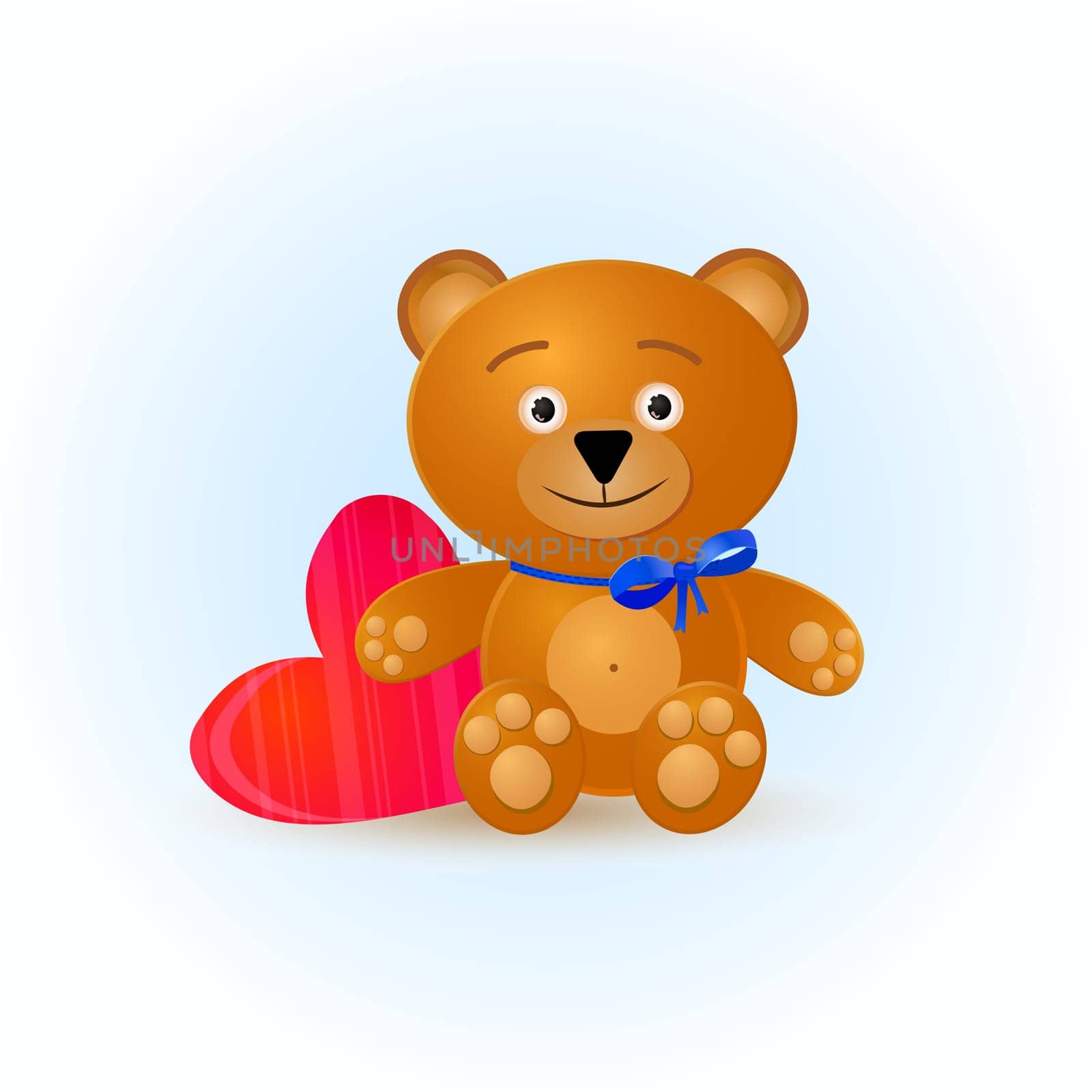 Cute Cartoon Teddy Bear Kid Toy with Pink Heart Gift. Vector Valentine Card