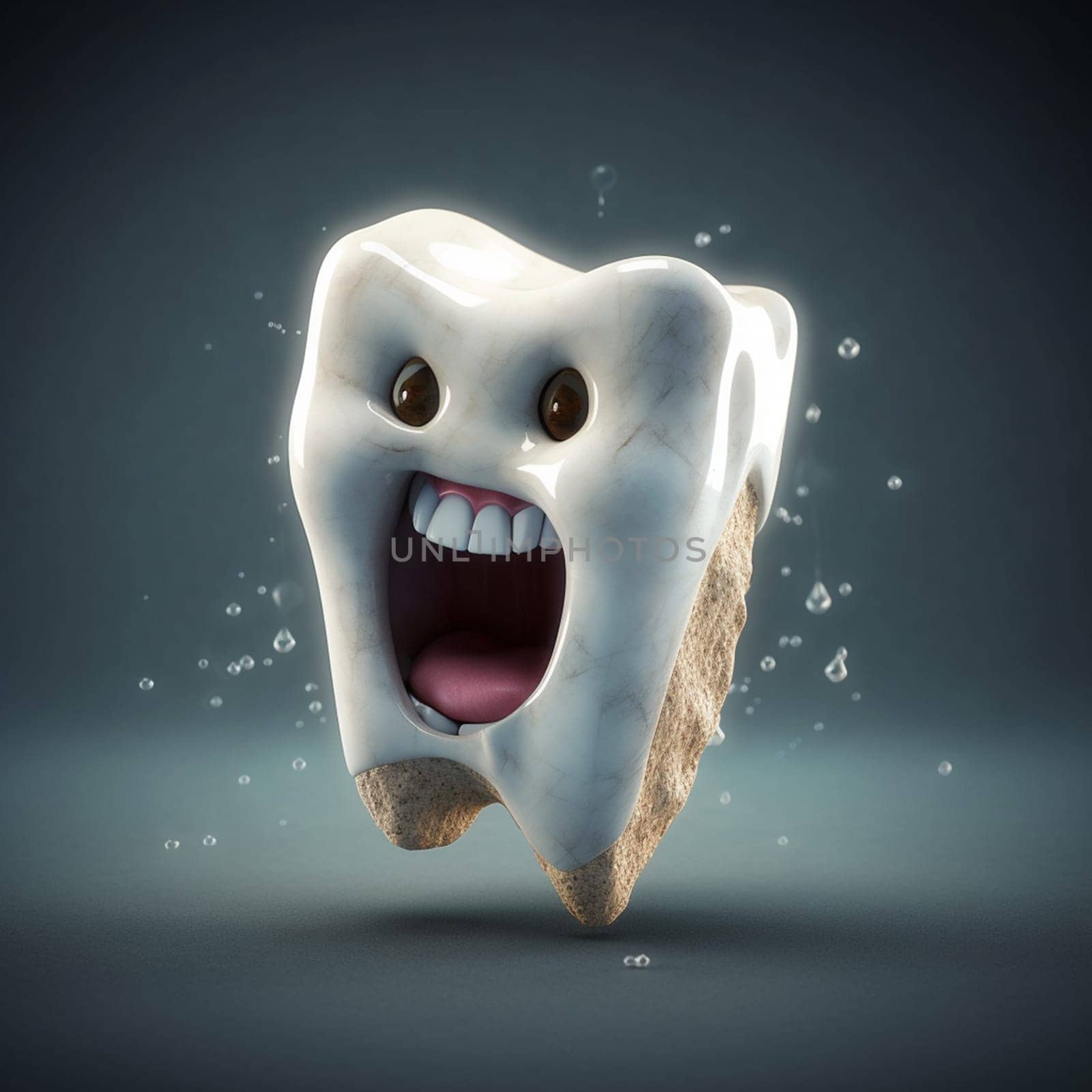 Broken tooth with cavity and a sad face, dental health, teeth hygiene, medical concept, generative AI