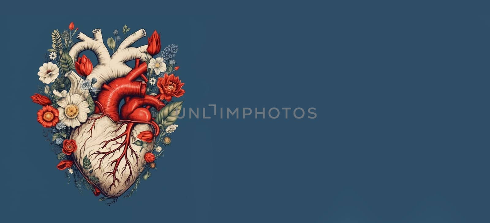 Human heart with flowers, love and emotion concept, good hearted person, help and charity, generative AI
