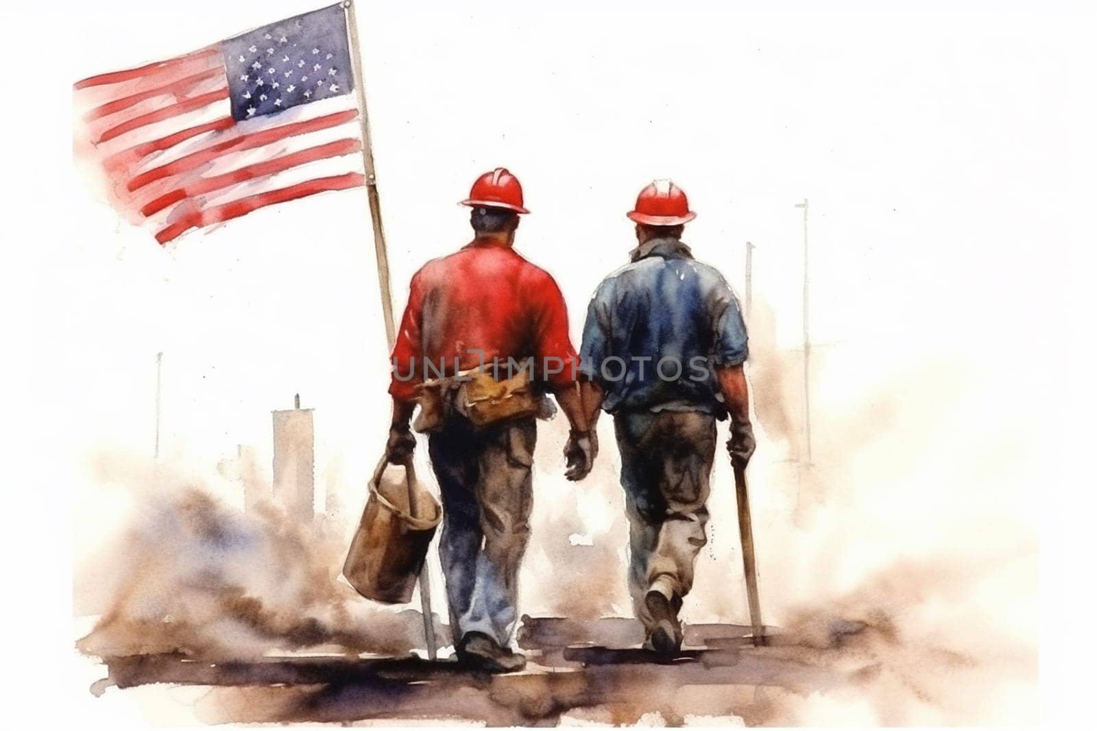 Labour day, men at work, american flag, handyman with tools at work, generative AI