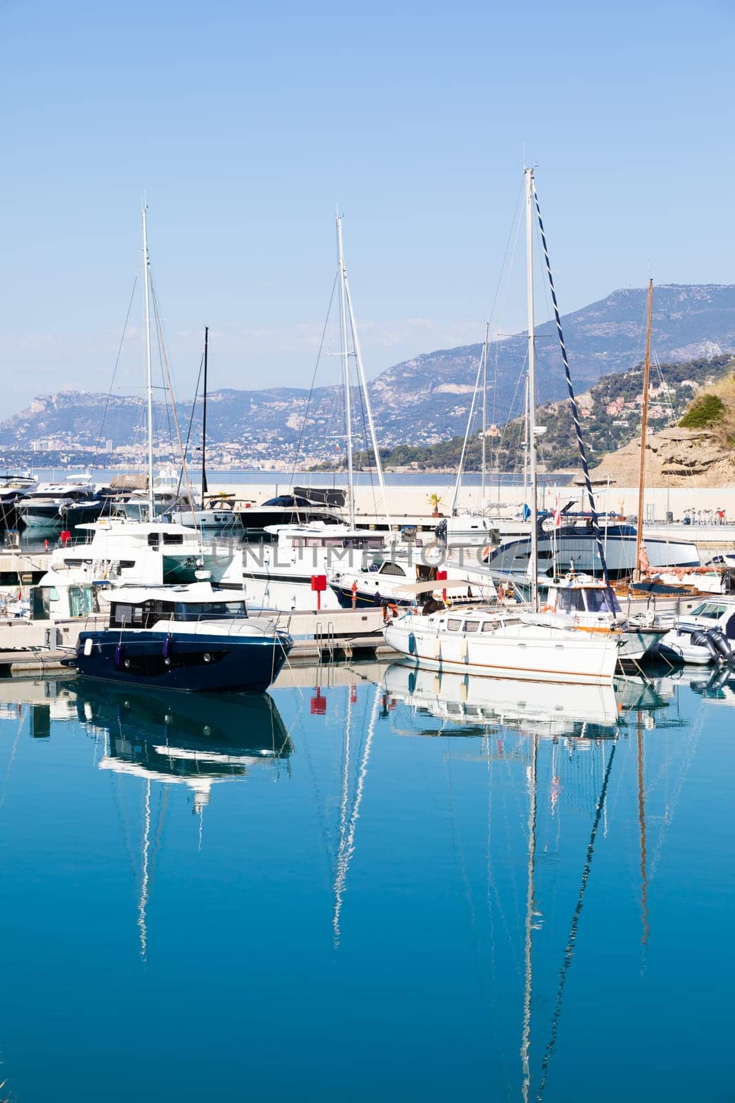 Ventimiglia, Italy - August 2022: the port of Cala del Forte, brand new, state-of-the-art marina property of Monte Carlo