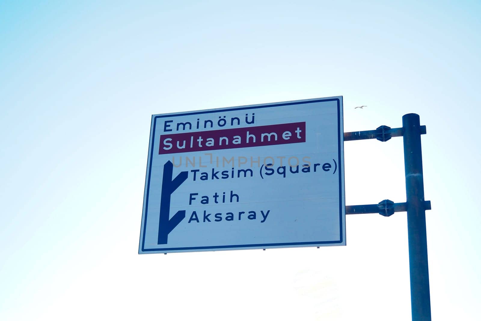 Directional sign guiding visitors to major Istanbul locations.