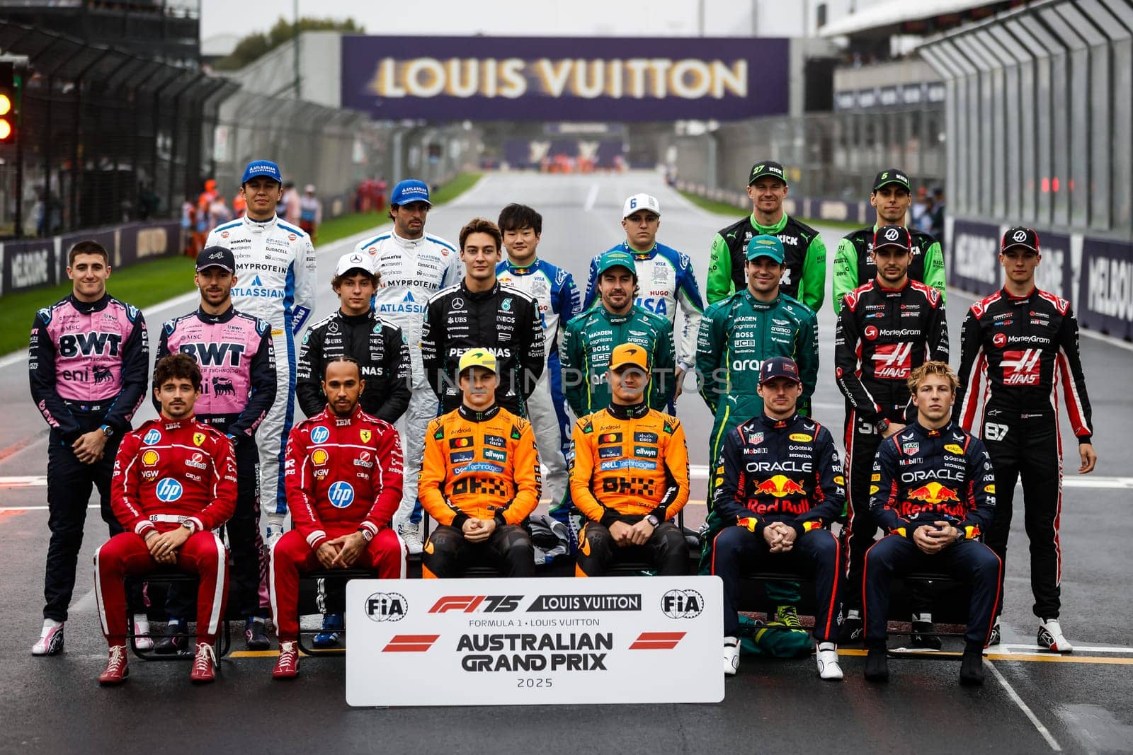 MELBOURNE, AUSTRALIA - MARCH 16: F1 drivers annual grid photo before the 2025 Australian Grand Prix at Albert Park in Melbourne, Australia