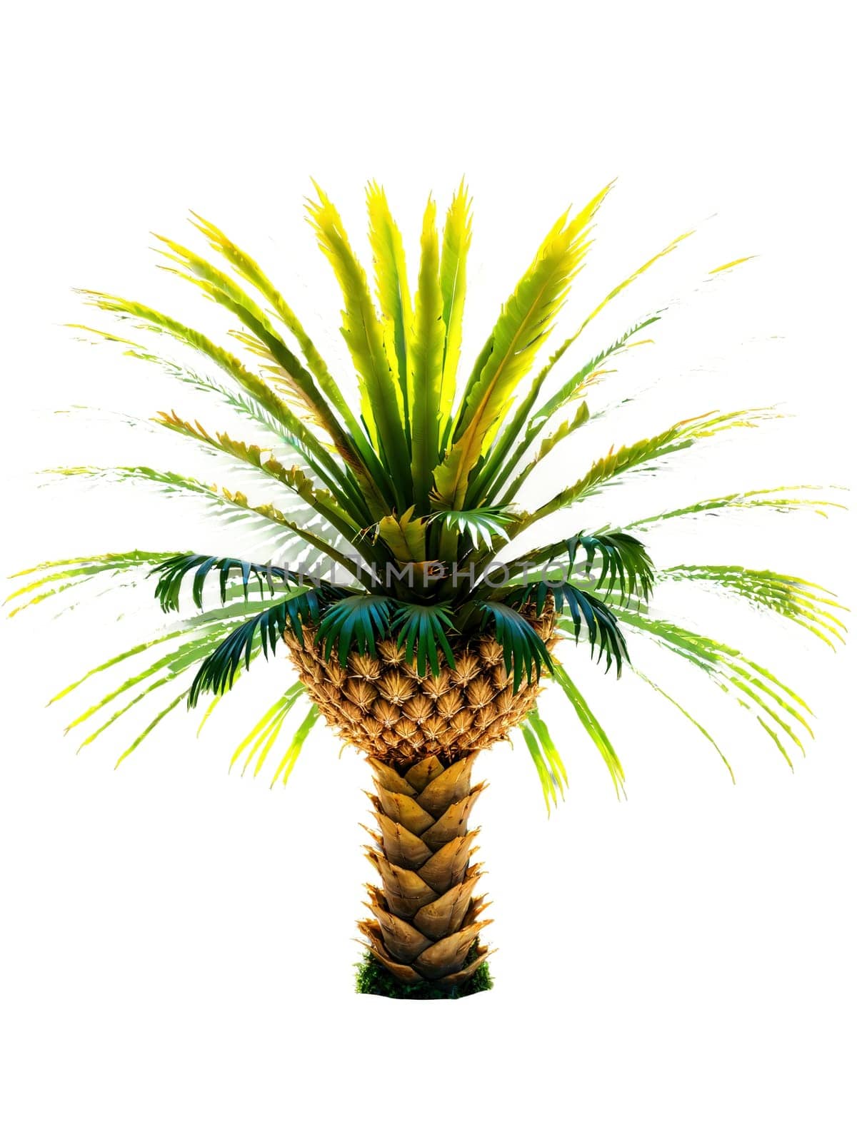 Sago Palm Tree, symmetrical crown detail, dramatic rim lighting, professional product photography, premium quality