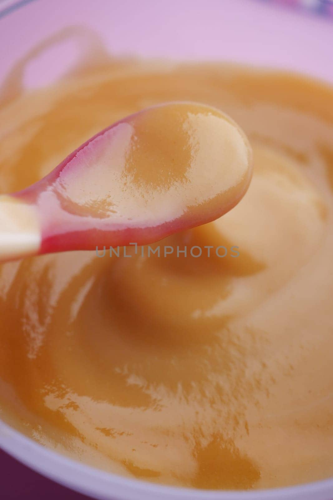 close up of baby food in a bowl ,