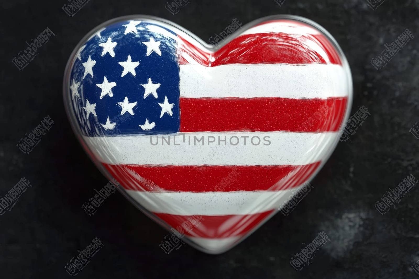 A colorful heart design showcases the stars and stripes of the American flag, radiating affection and national pride.