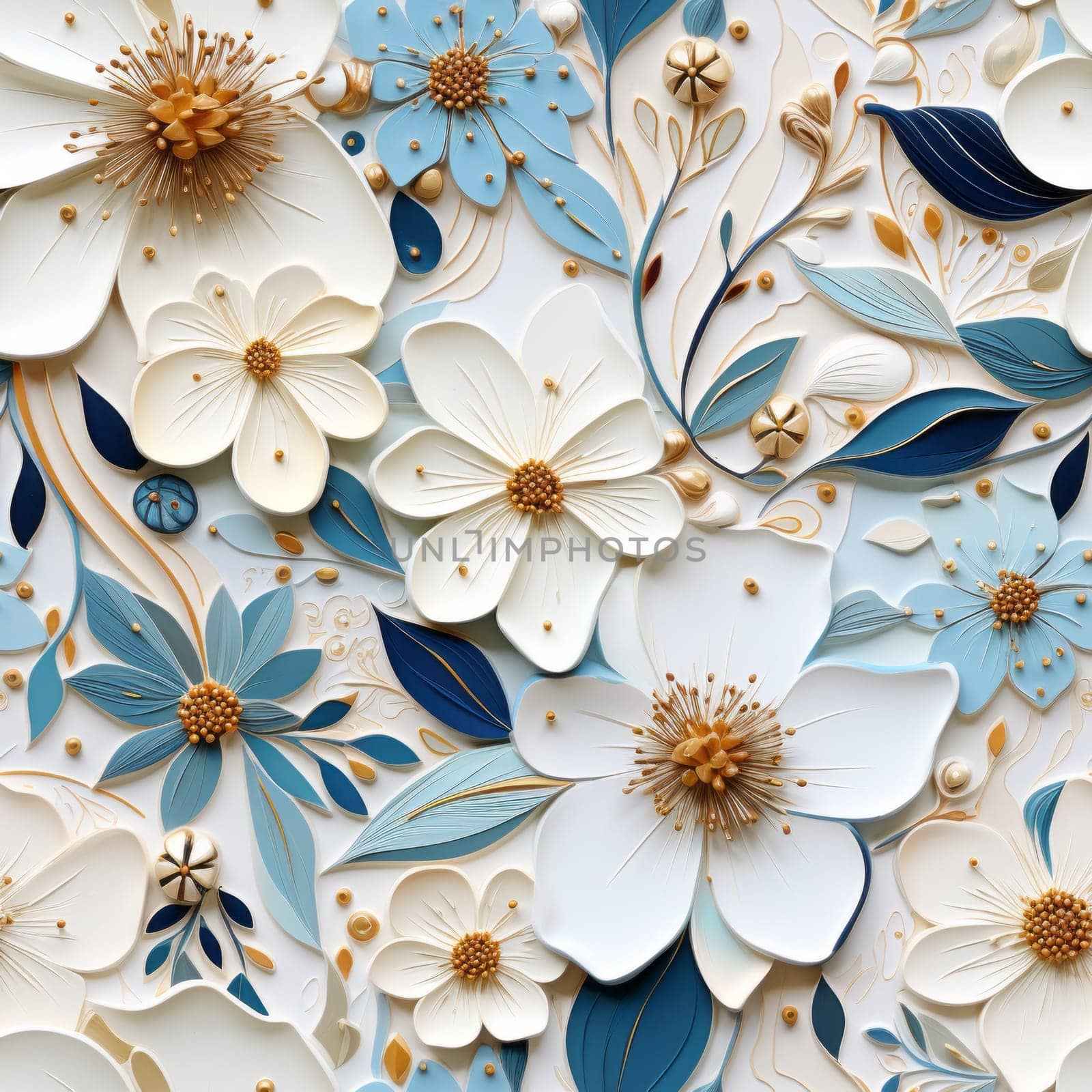 White flowers seamless pattern tile, created with generative AI