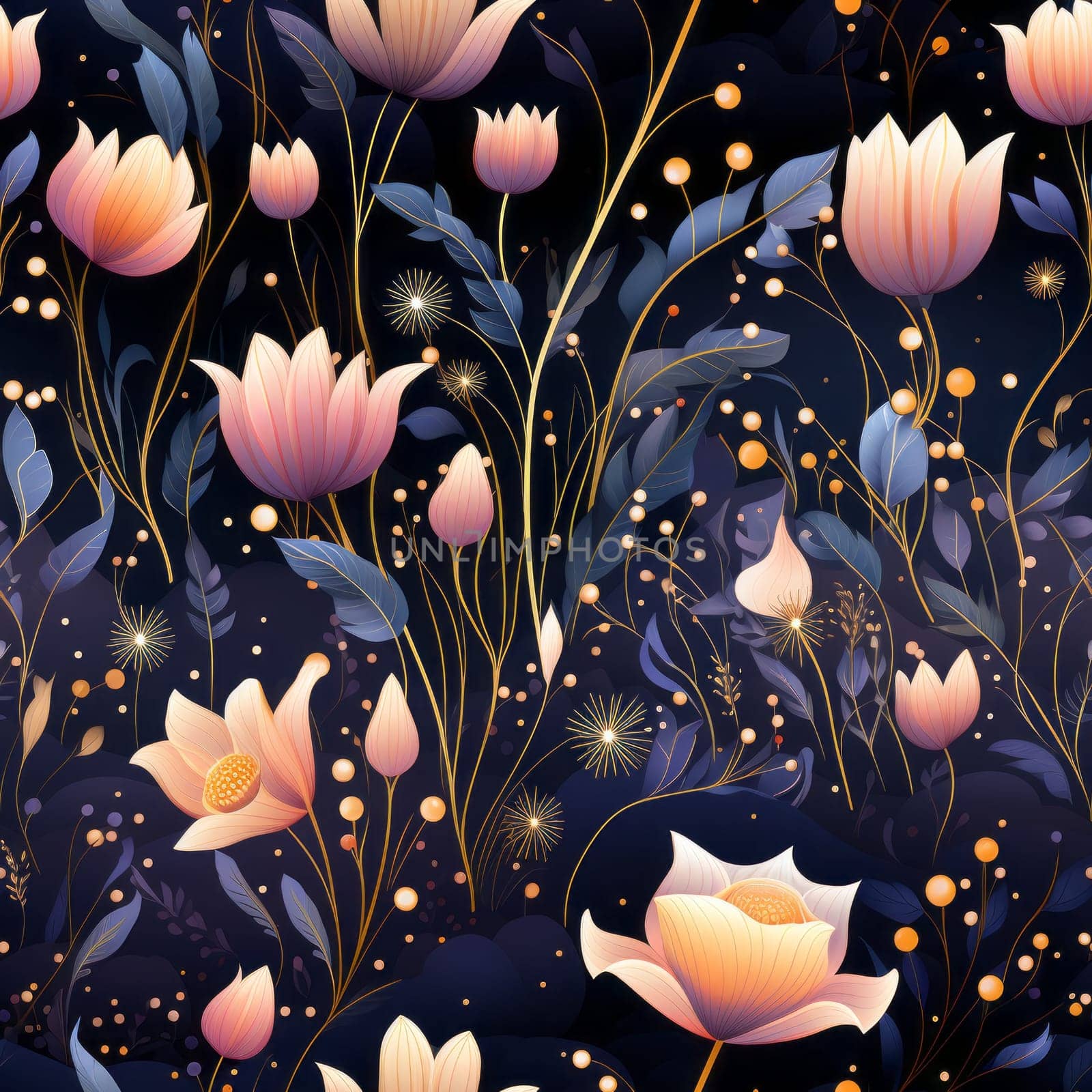 Twilight garden seamless pattern tile, created with generative AI