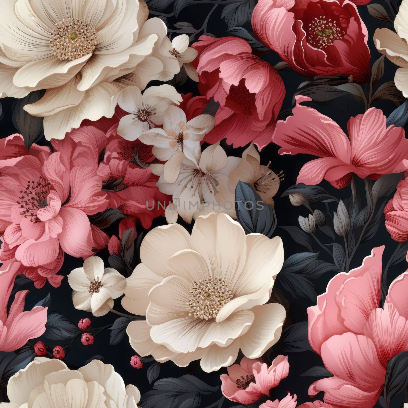Romantic wild roses floral seamless pattern tile, created with generative AI
