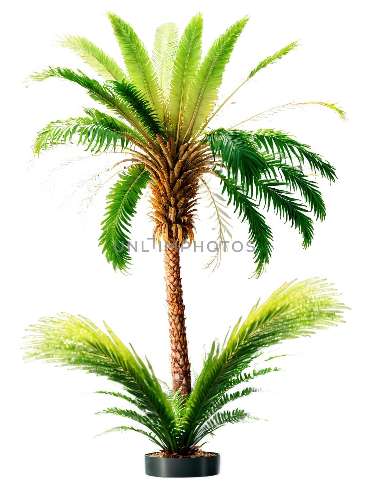 Sago Palm, cycad, fern-like leaves, isolated on transparent background, blur, sharp focus.