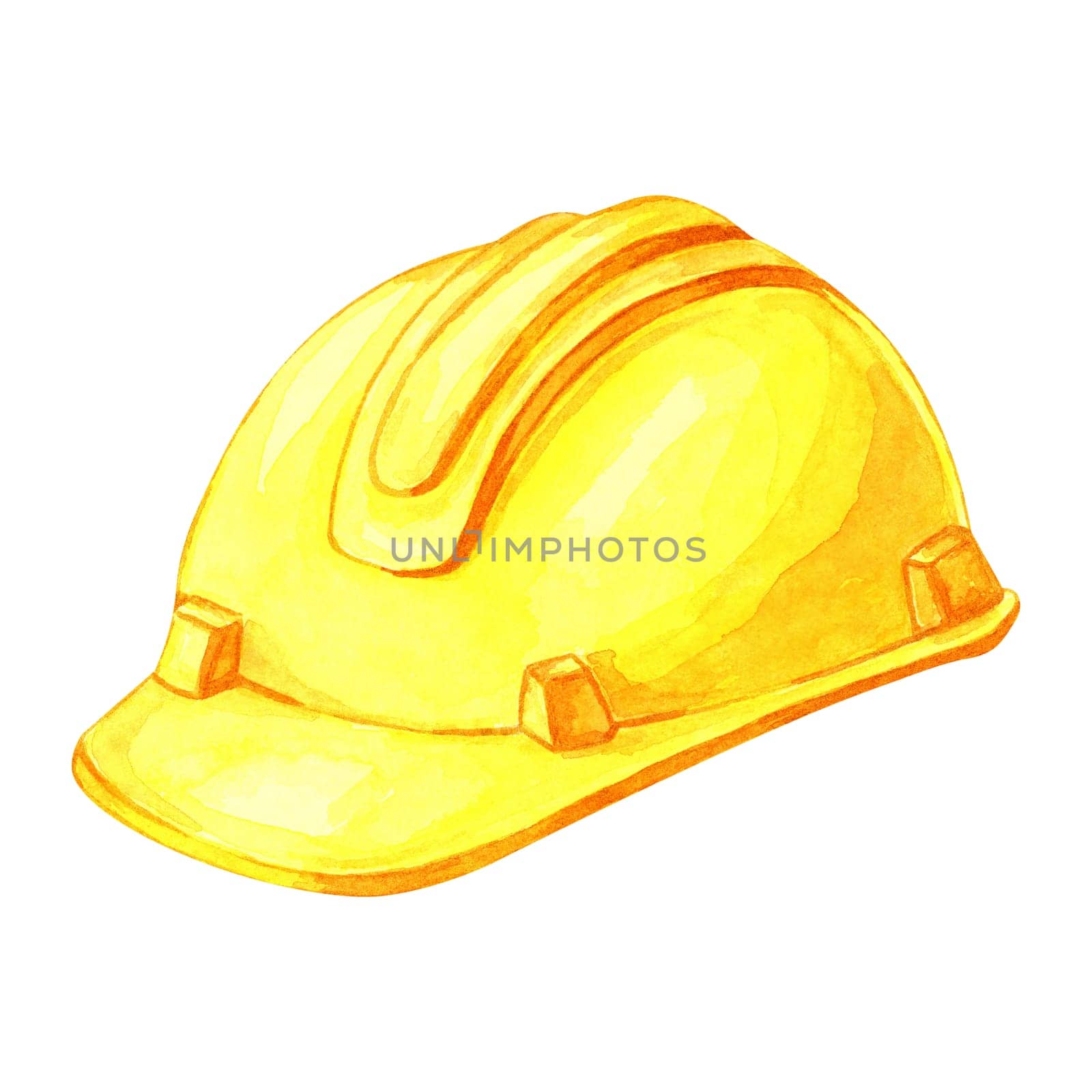 Safety helmet in bright yellow color. Watercolor clipart of the protective headwear. Ideal for use in safety posters, construction company logos, or educational materials on workplace safety