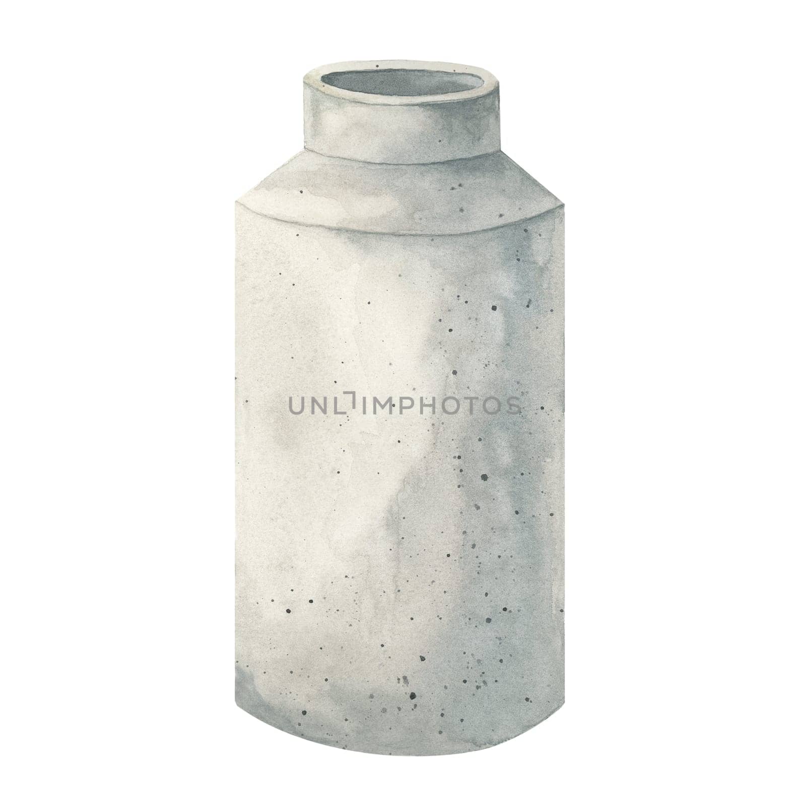 Concrete vase, versatile for design projects. Watercolor vessel clipart Perfect as a decor accent in social media templates, interior decor prints, or as a visual element in lifestyle branding.