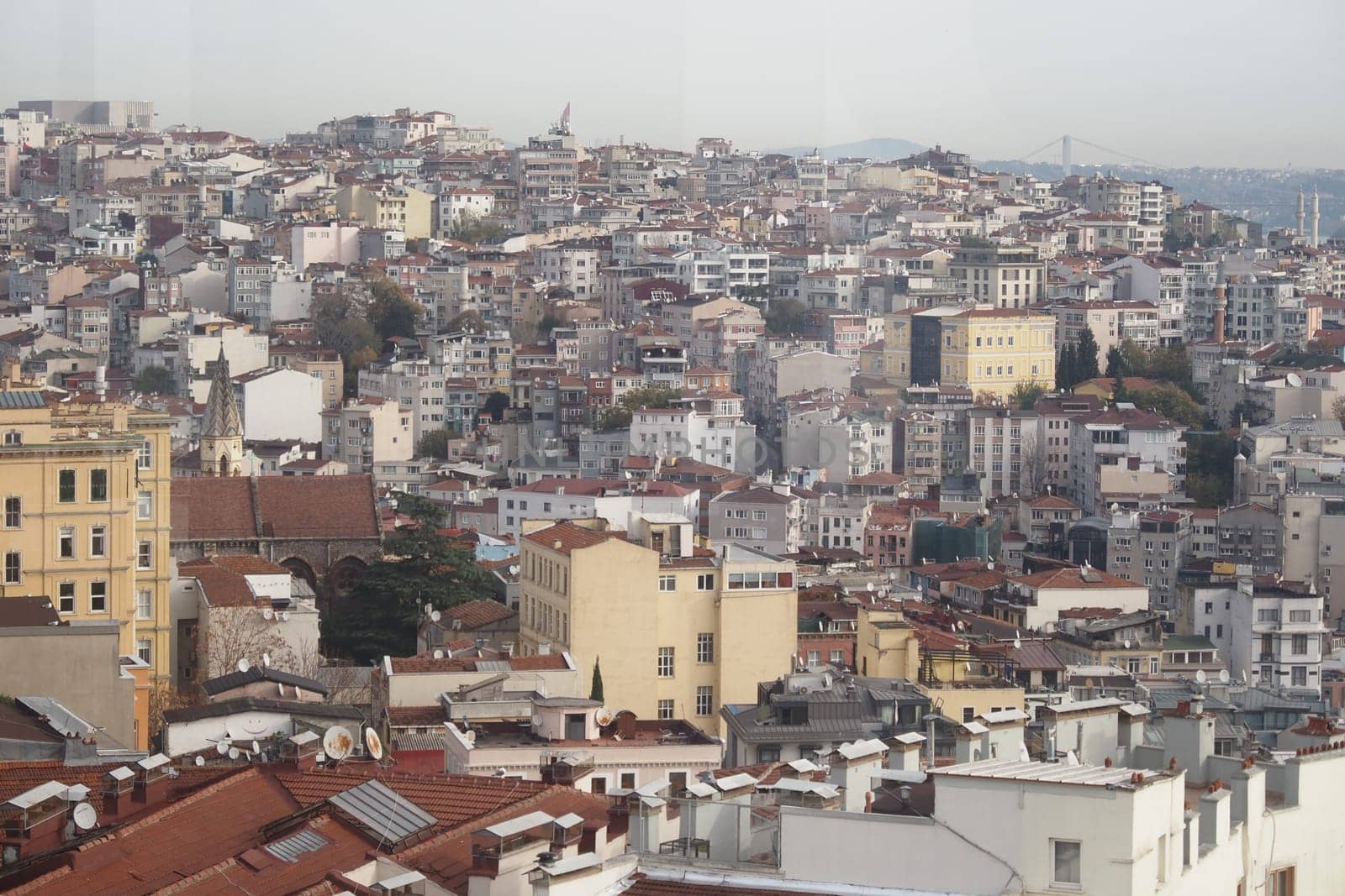 Overlooking a densely packed urban neighborhood in Istanbul, Turkey.