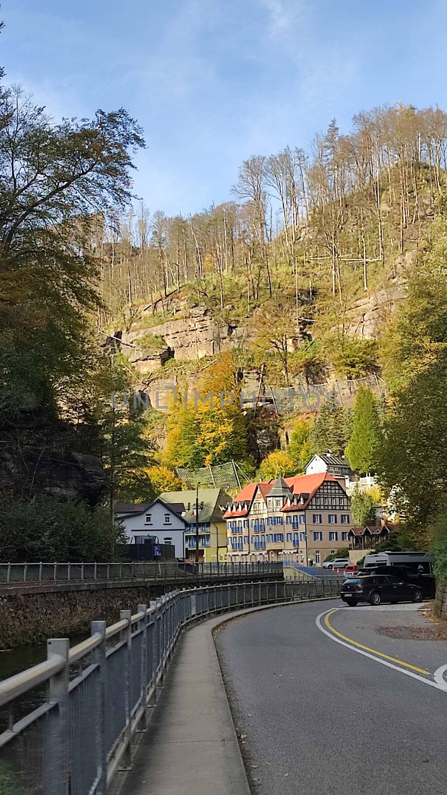 Forest hillside road. High quality photoOctober 17 2024 Hrensko Czech Republic Europe