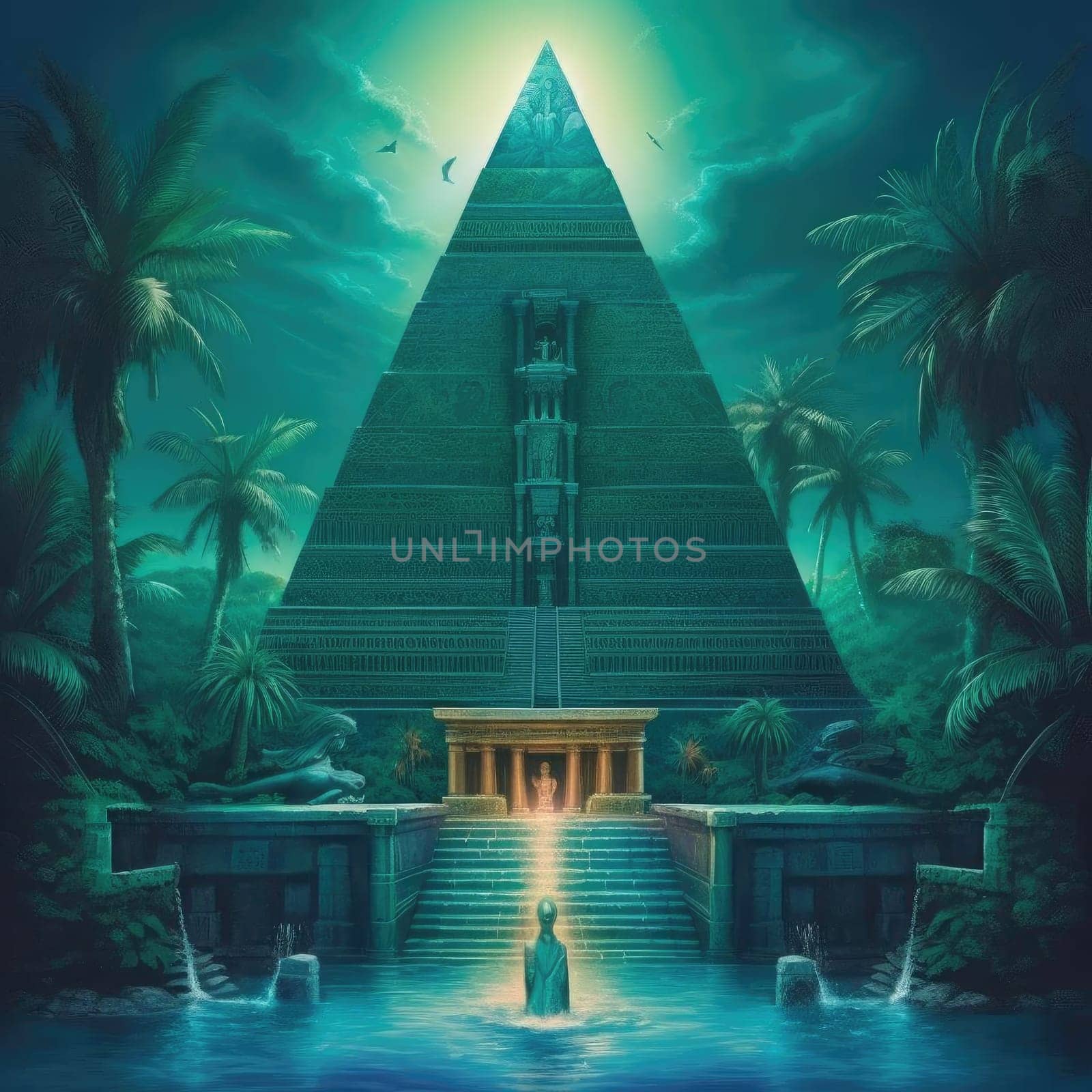 Egyptian temple in the jungle, 3d rendering. Computer digital drawing - AI Generated