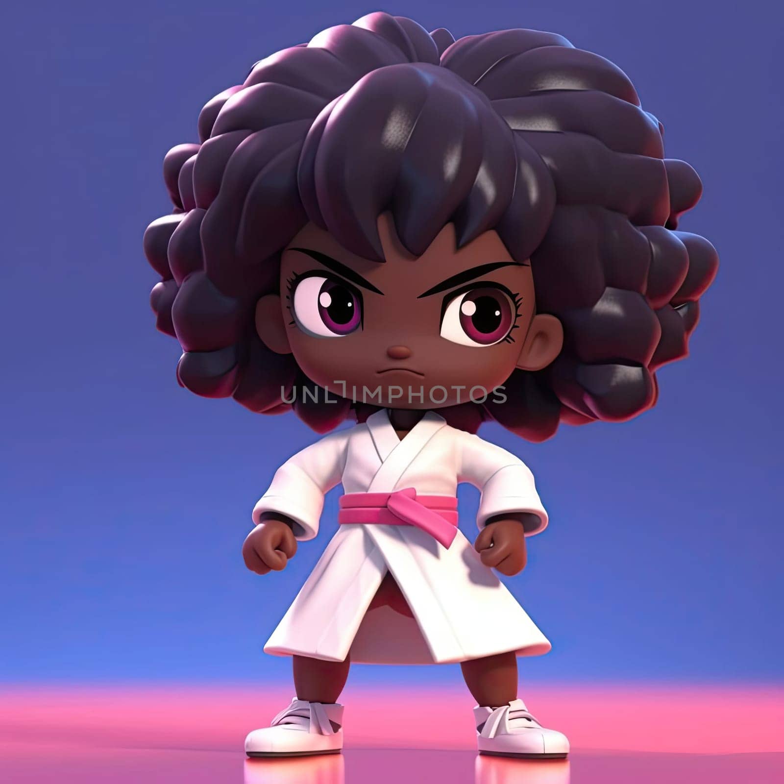 Cute African American girl with kimono - 3D Illustration - AI Generated