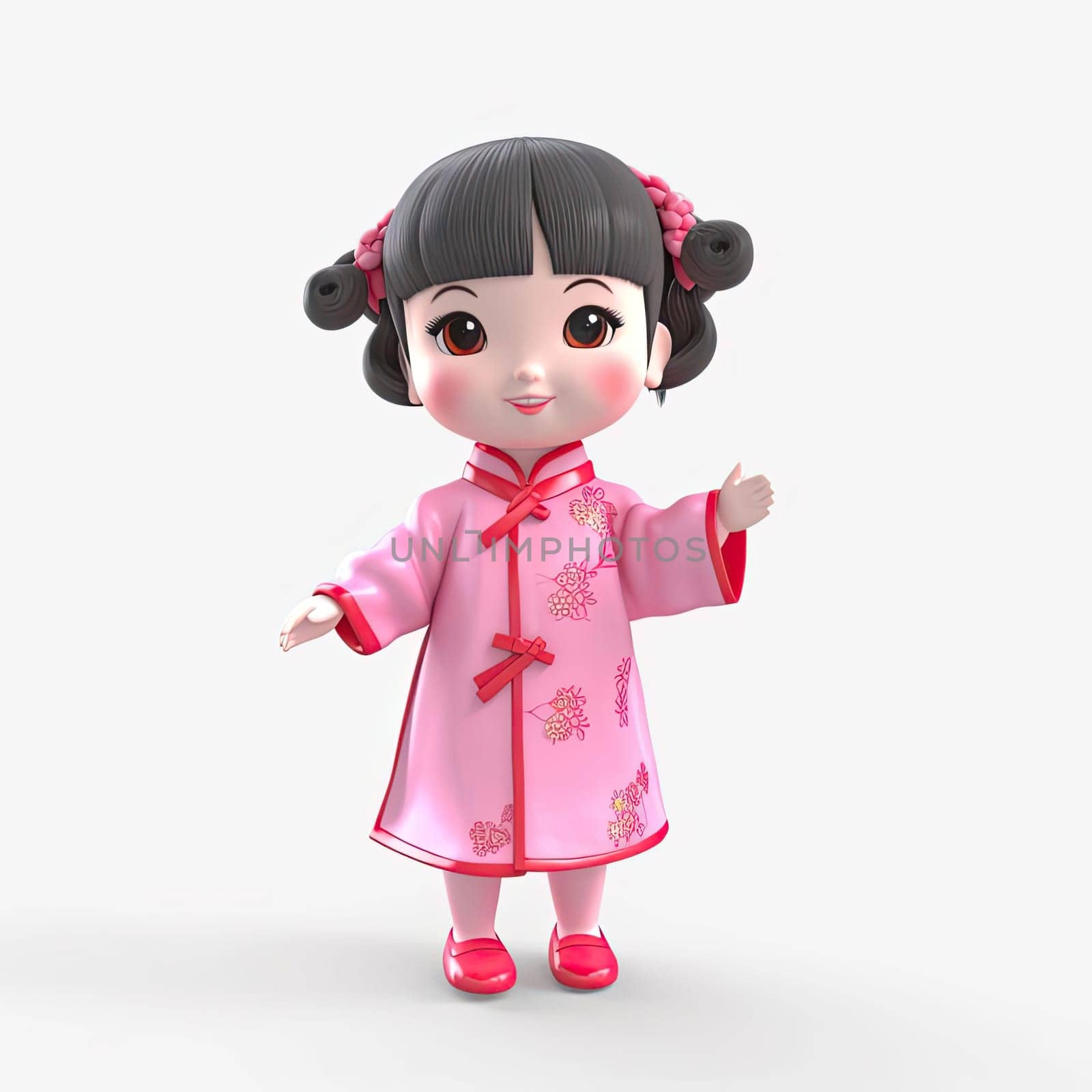 3D Illustration of a Little Girl Wearing Traditional Chinese Costume - AI Generated